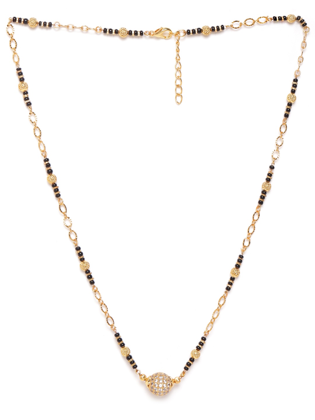 

JEWELS GEHNA Black Gold-Plated Beaded & AD-Studded Mangalsutra