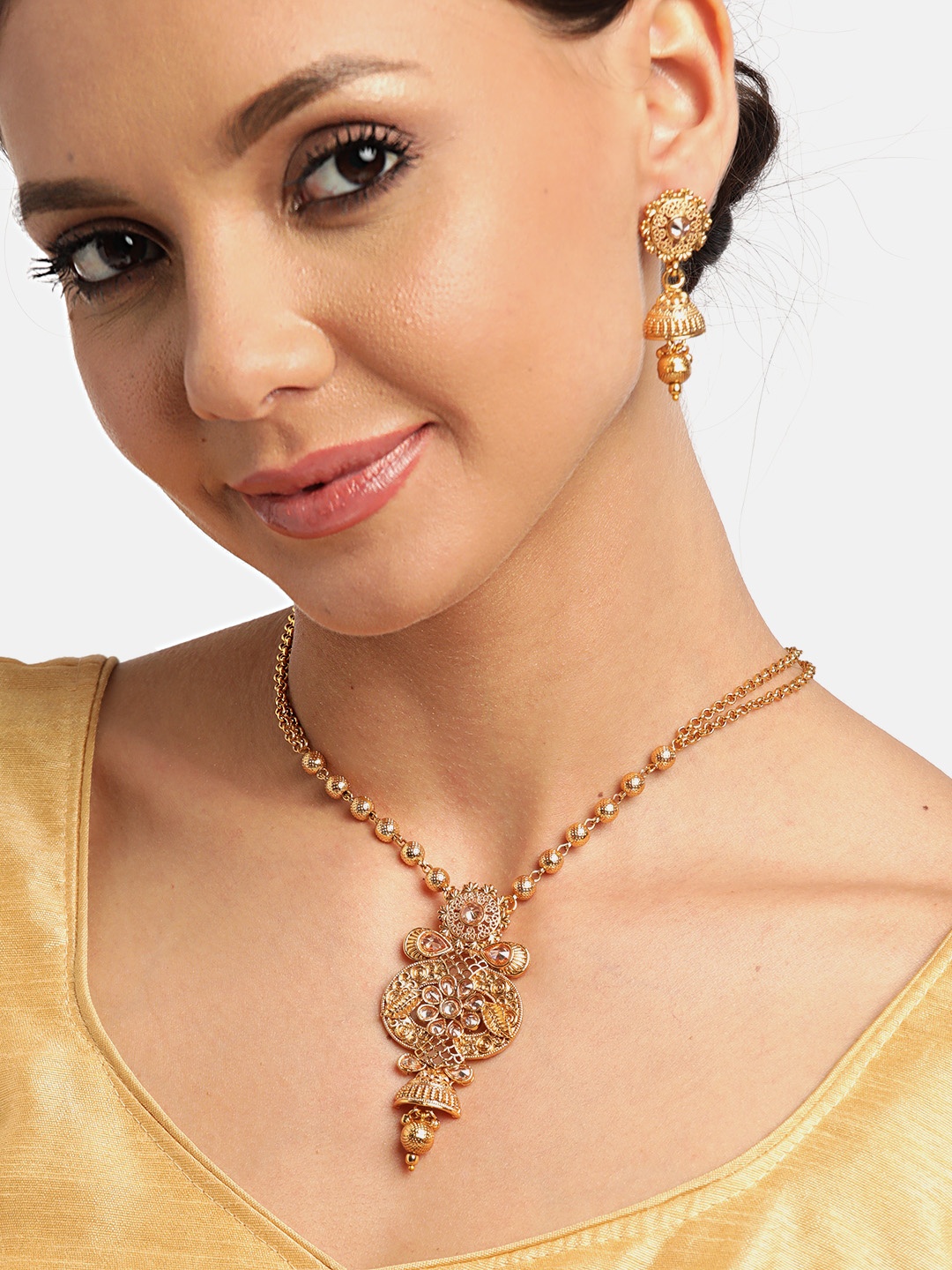 

JEWELS GEHNA Gold-Plated Stone Studded Handcrafted Jewellery Set