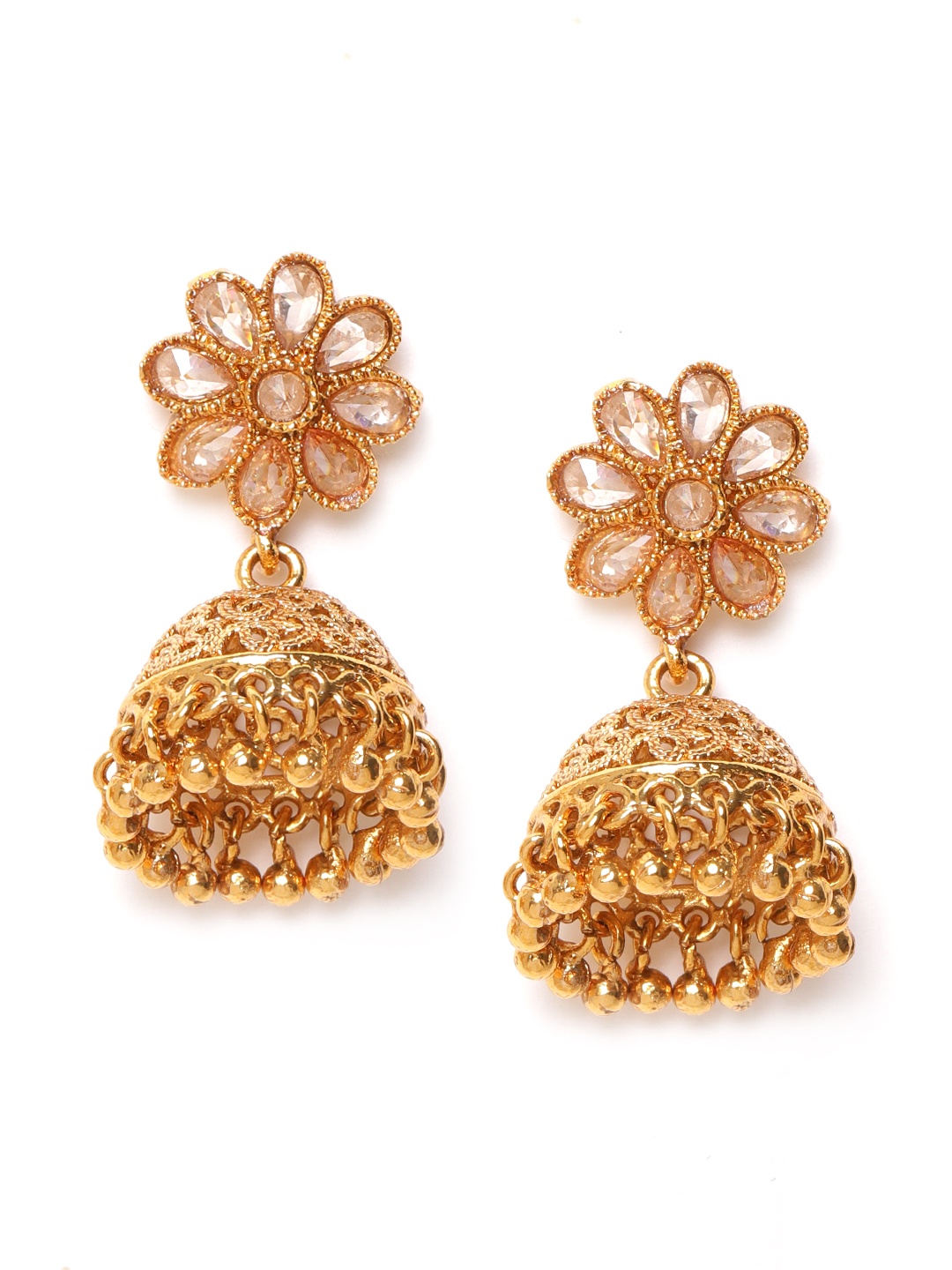 

JEWELS GEHNA Gold-Plated Stone-Studded Dome Shaped Jhumkas