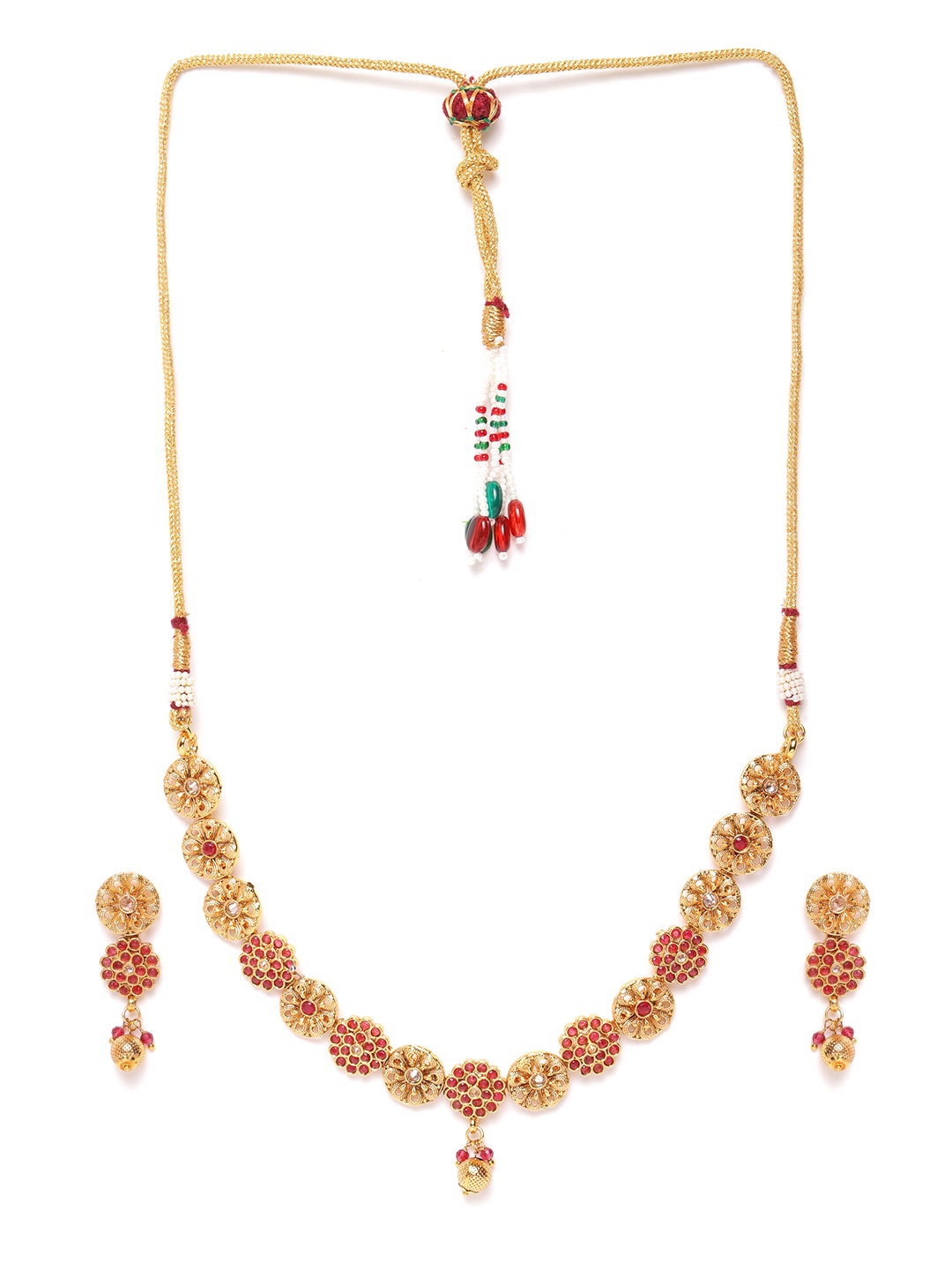 

JEWELS GEHNA Pink Gold-Plated Stone Studded Handcrafted Jewellery Set