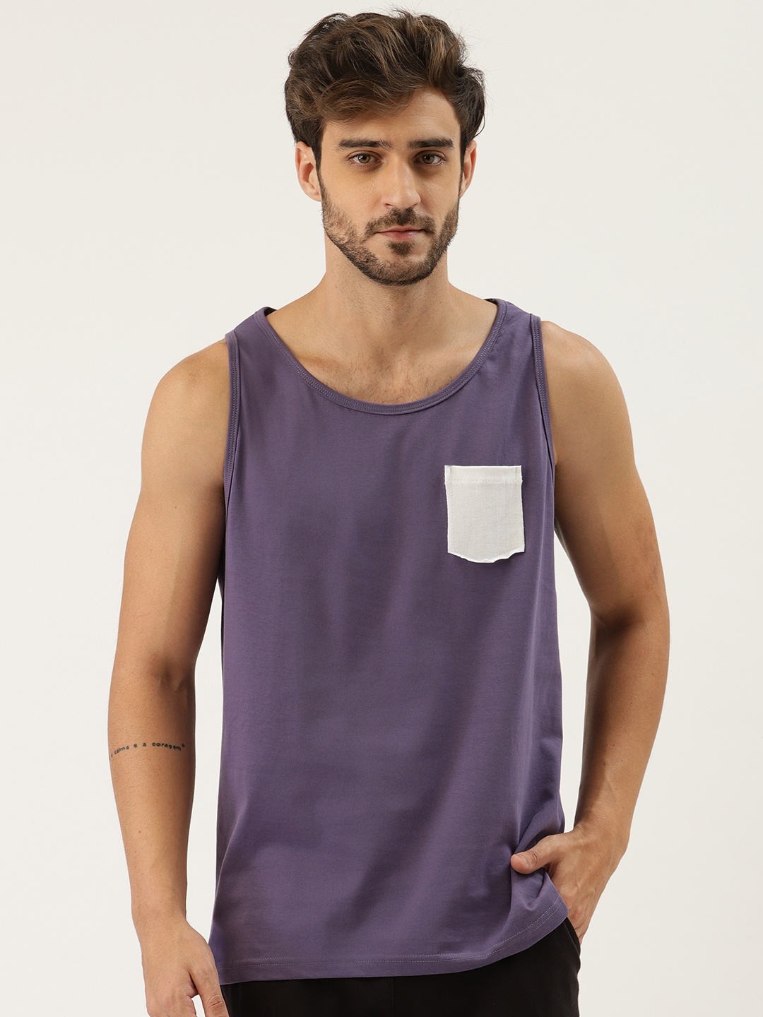 

Rodzen Men Purple Solid Lounge T-Shirt