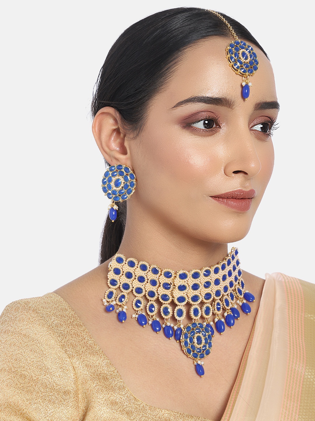 

I Jewels Blue Gold-Plated Embellished Handcrafted Jewellery Set