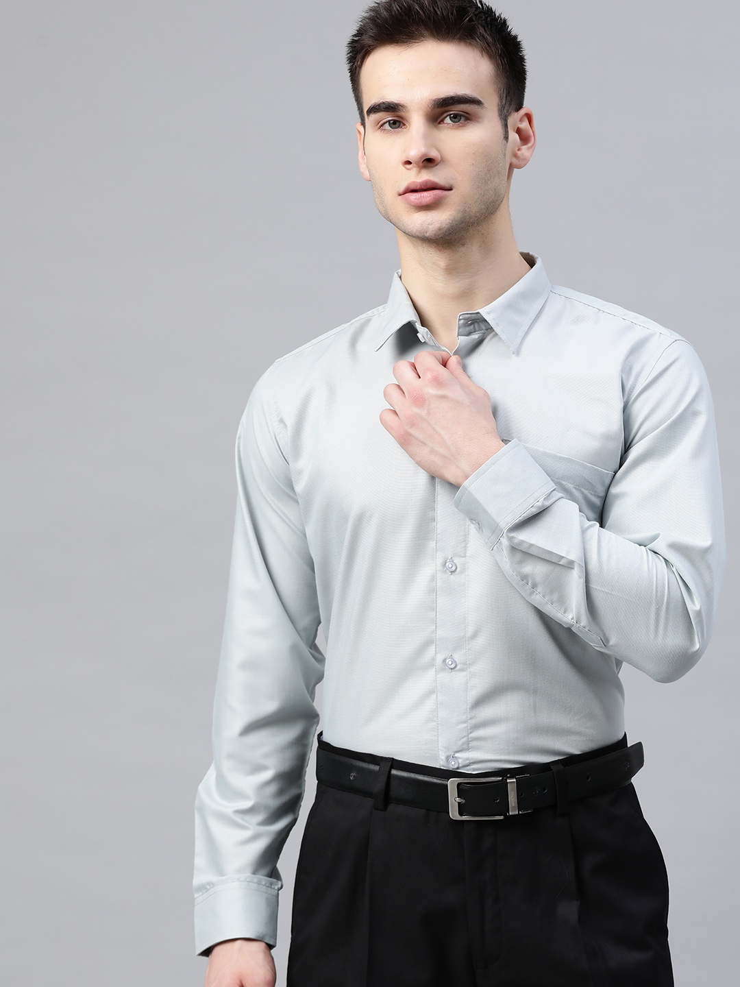 

DENNISON Men Grey Smart Slim Fit Solid Twill Formal Shirt