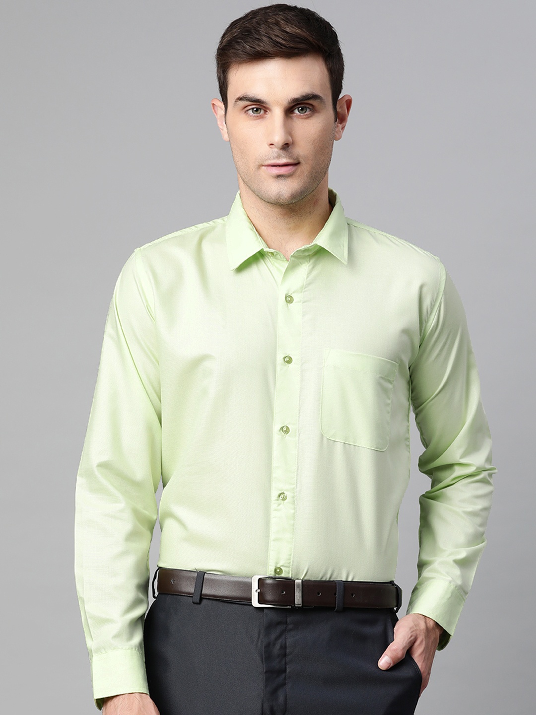 

DENNISON Men Lime Green Smart Slim Fit Twill Weave Solid Formal Shirt