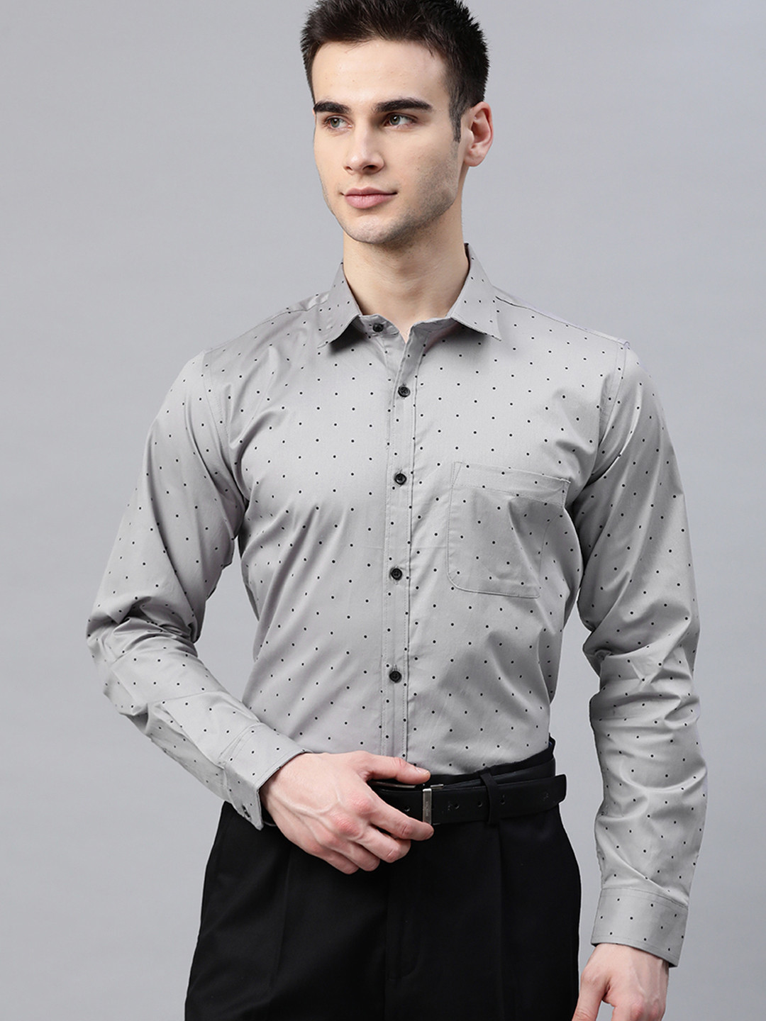 

DENNISON Men Grey & Black Slim Fit Printed Formal Shirt