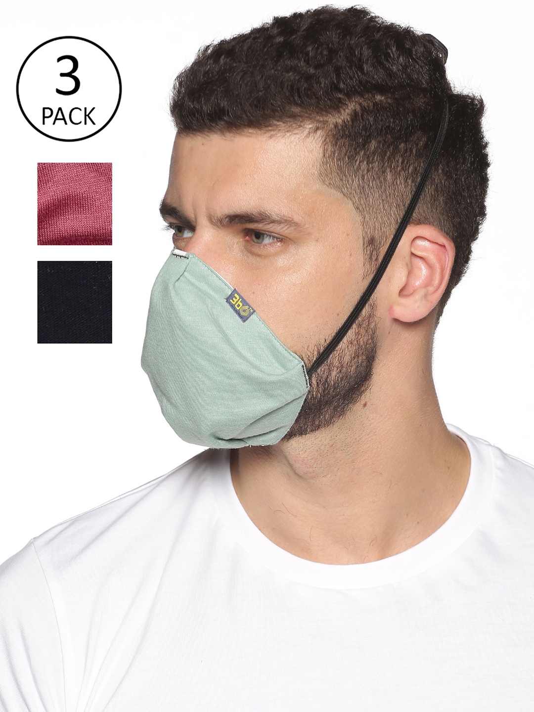 

3BO Pack Of 3 3-Ply Reusable Protective Outdoor Masks, Green