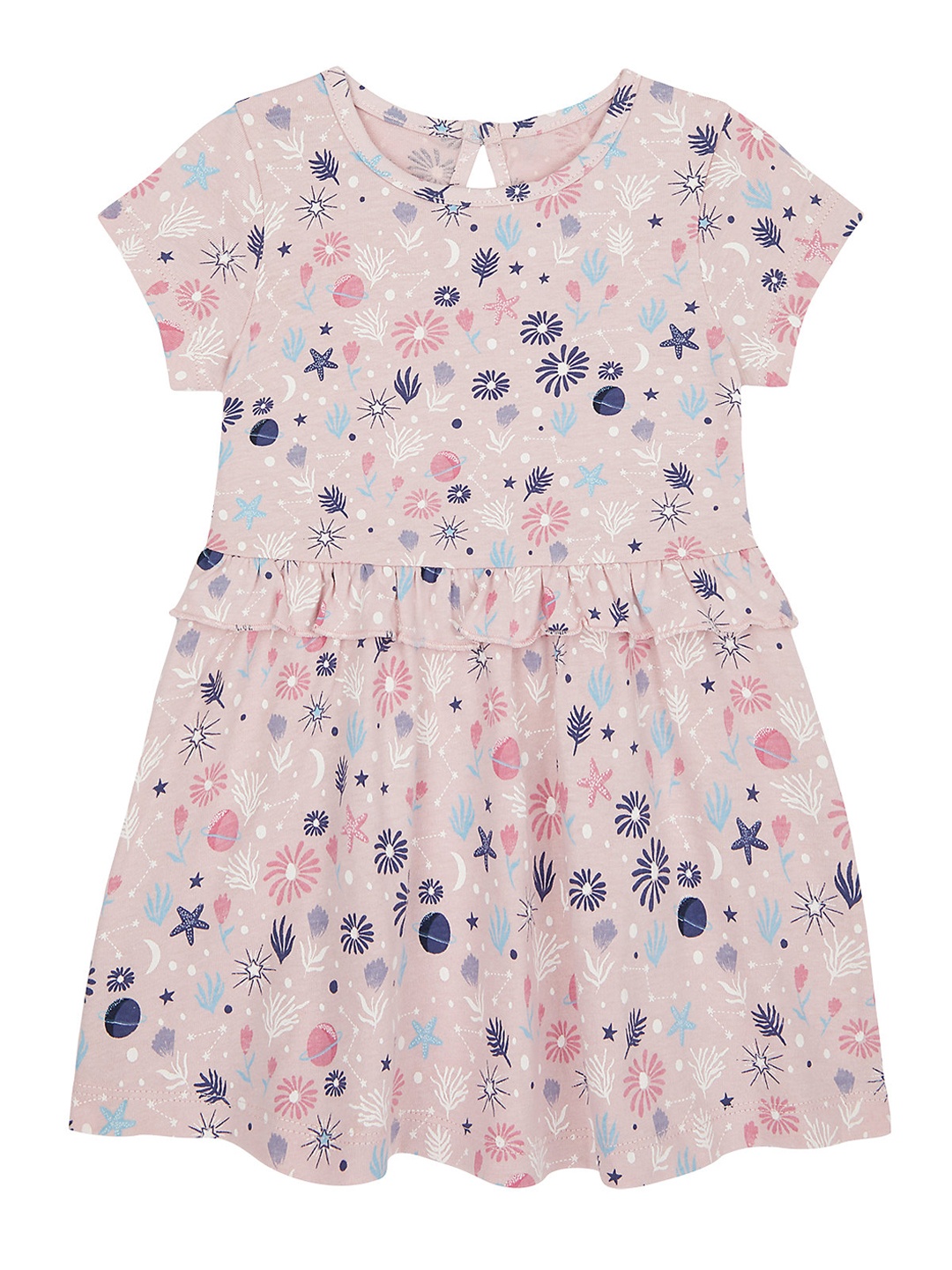 

mothercare Girls Pink & Blue Pure Cotton Floral Printed Fit & Flare Dress