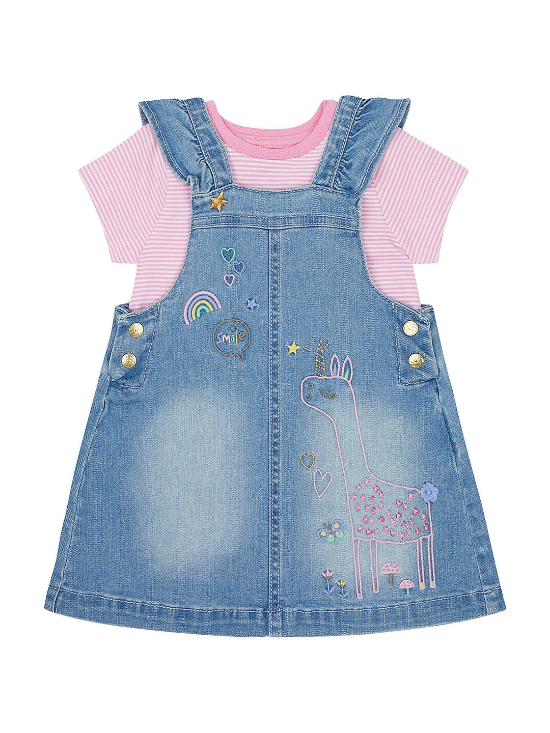 

mothercare Girls Blue Embroidered Pinafore Dress