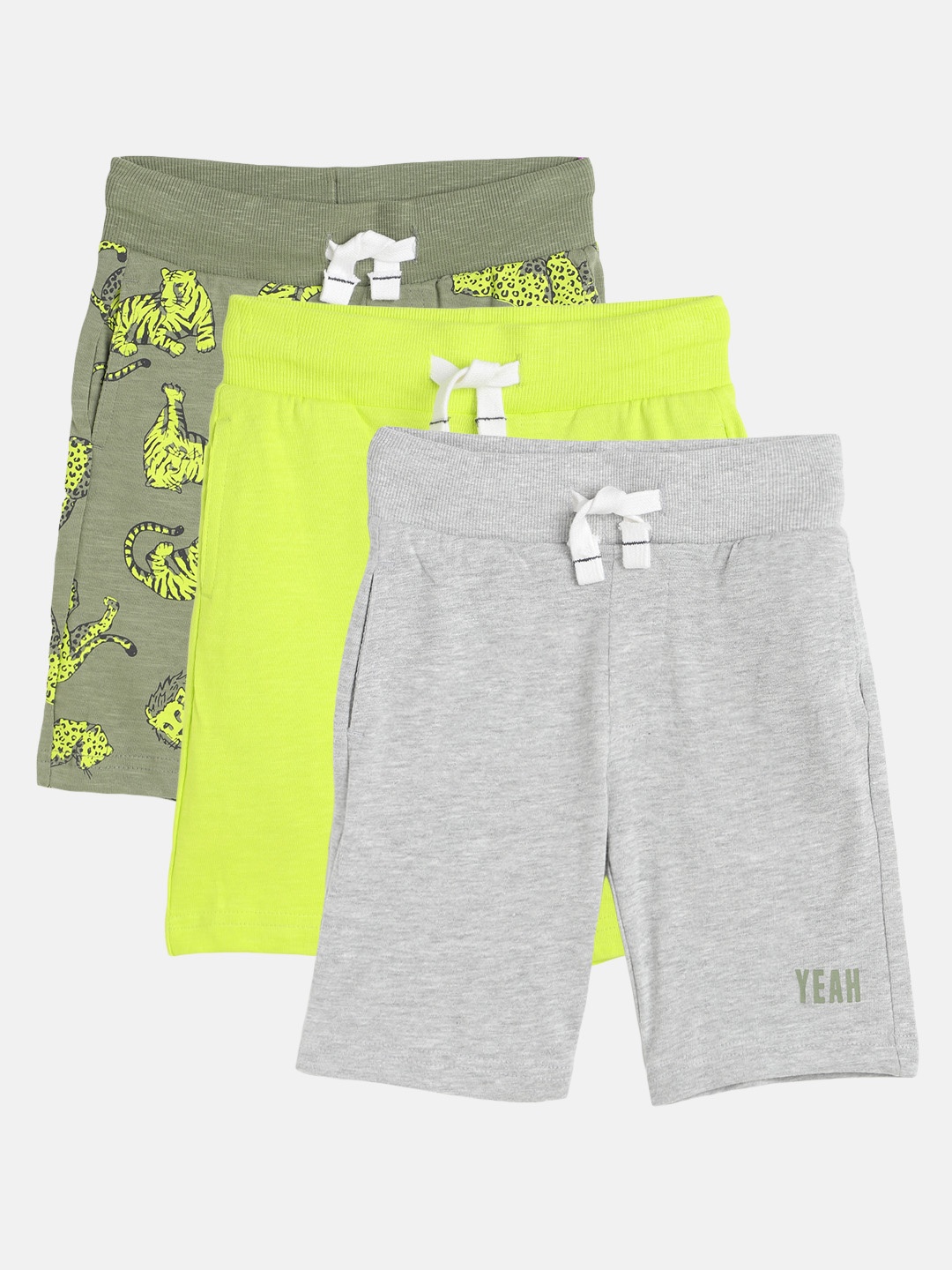 

mothercare Boys Pack of 3 Cotton Regular Fit Regular Shorts, Grey melange