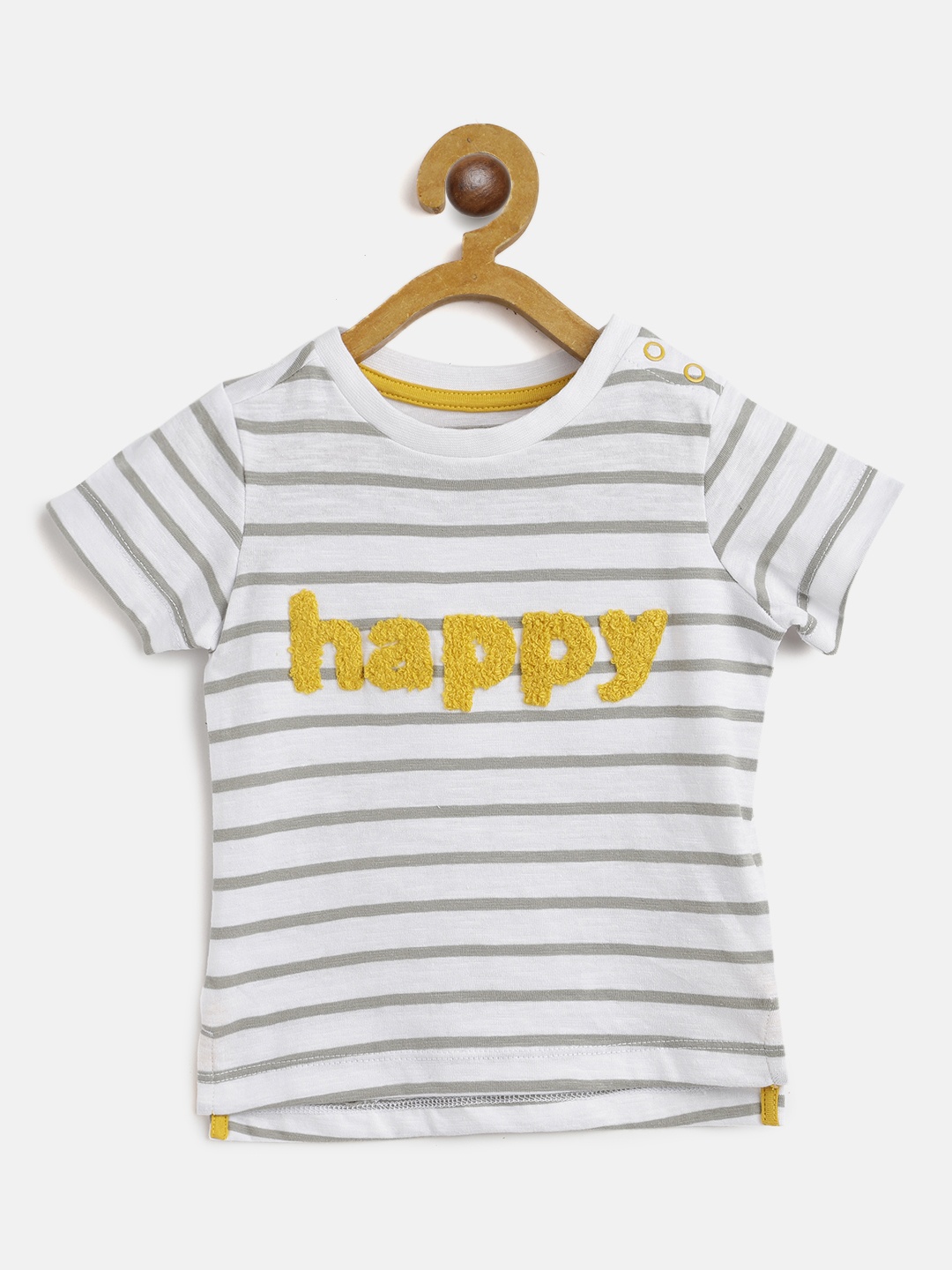 

mothercare Boys White & Grey Cotton Striped Round Neck T-shirt