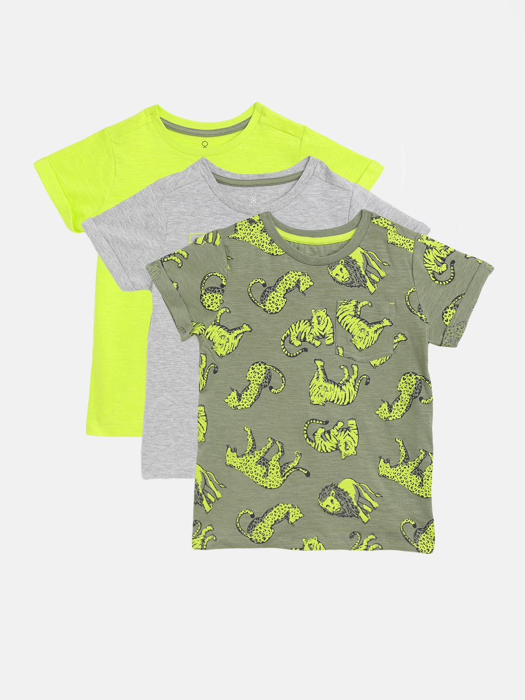 

mothercare Boys Set of 3 Cotton Round Neck T-shirt, Green
