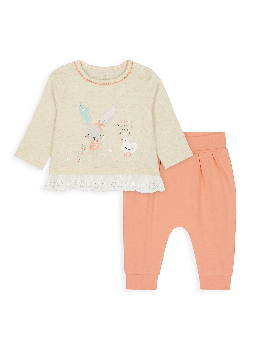 

mothercare Girls Orange & Cream-Coloured Self Design T-shirt with Pyjamas