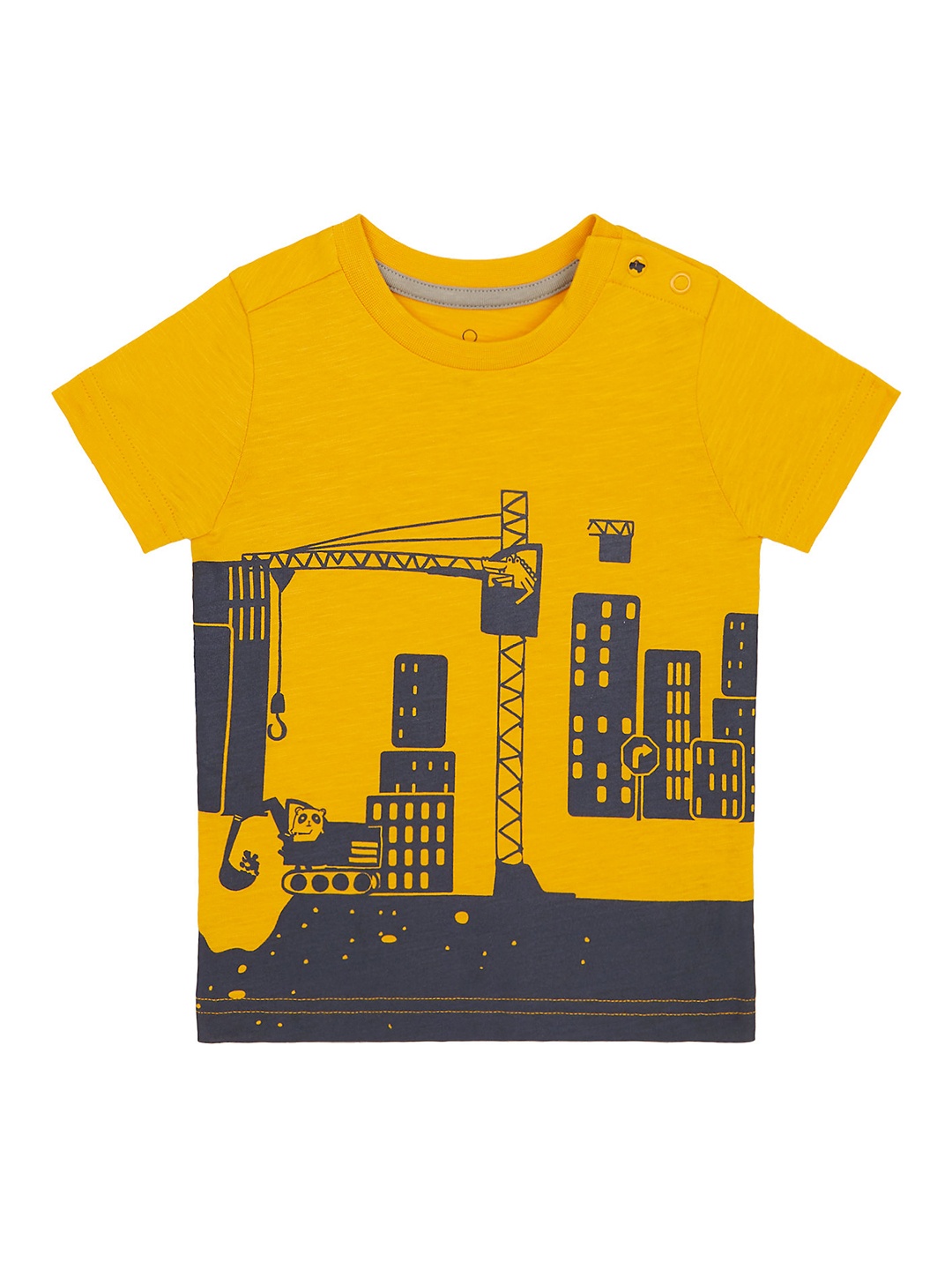 

mothercare Boys Mustard Yellow Printed Round Neck Pure Cotton T-shirt