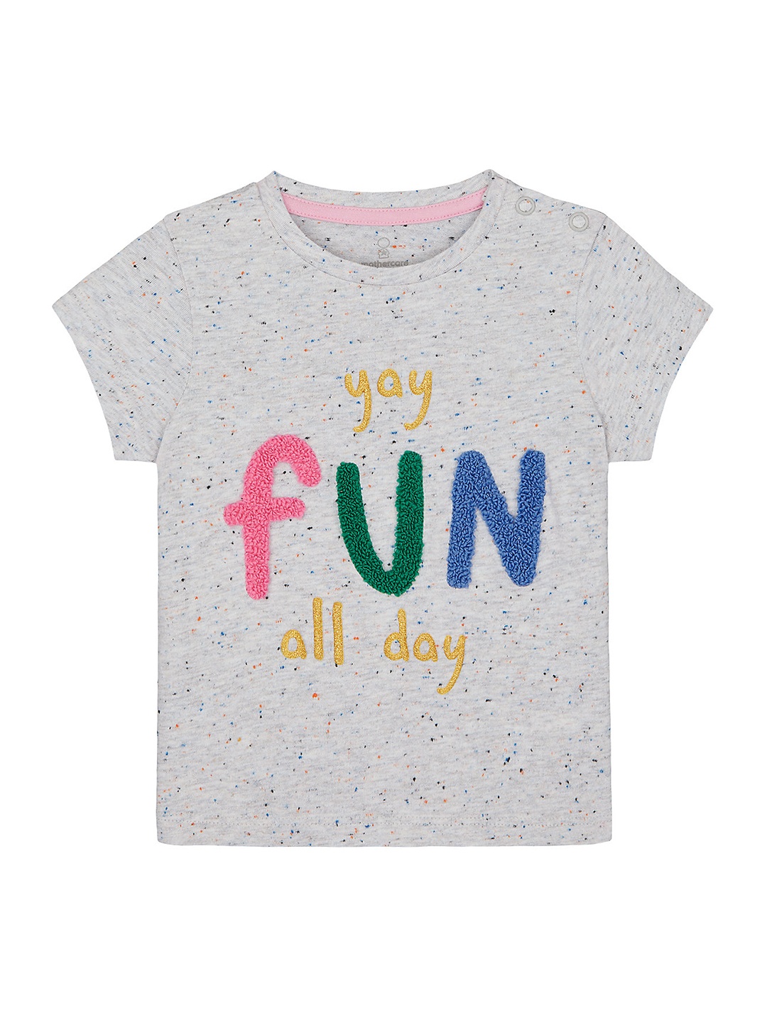 

mothercare Girls Grey Printed Text Patchwork Pure Cotton Regular Top