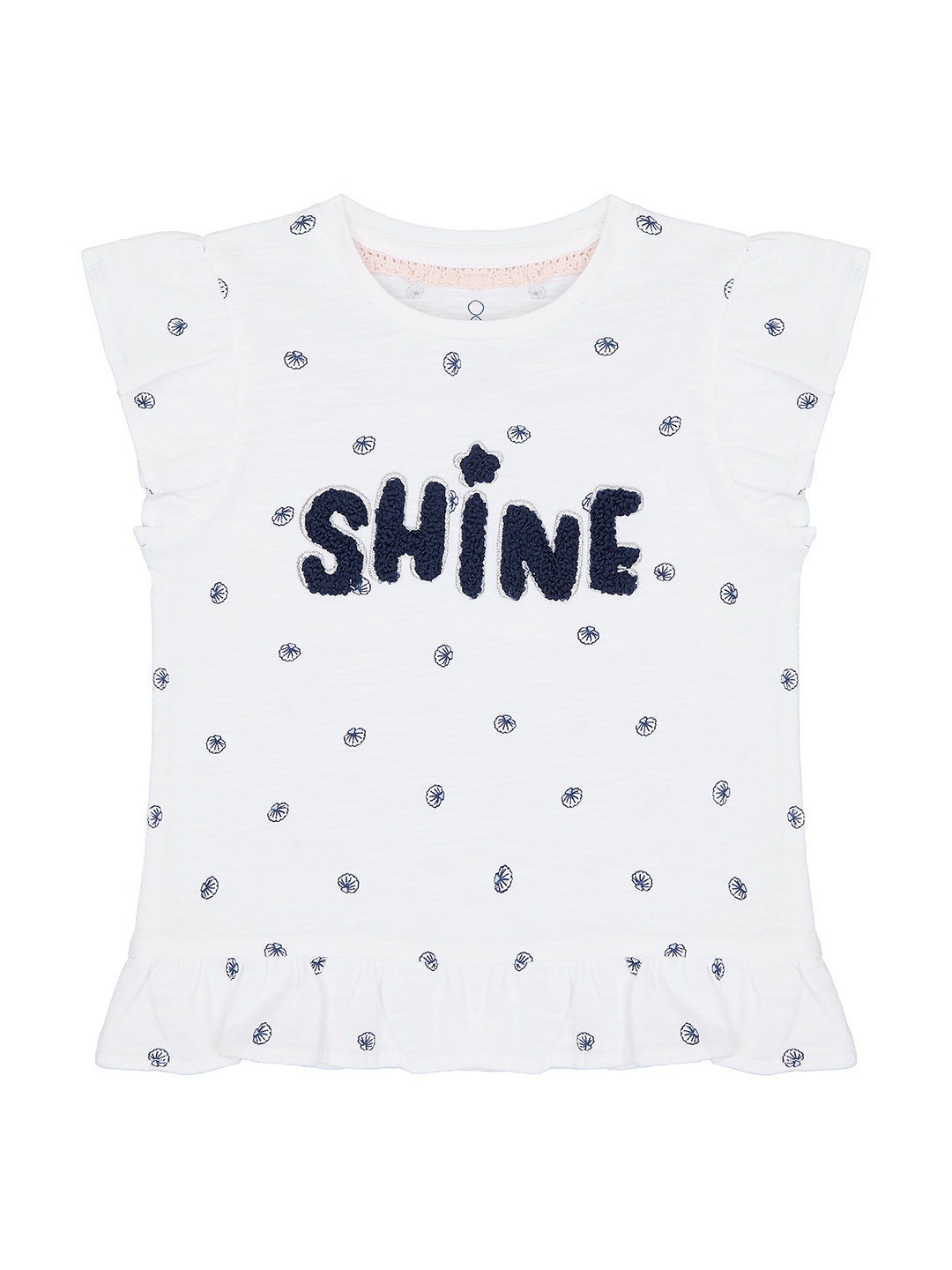 

mothercare Girls White & Blue Printed Pure Cotton Peplum Top