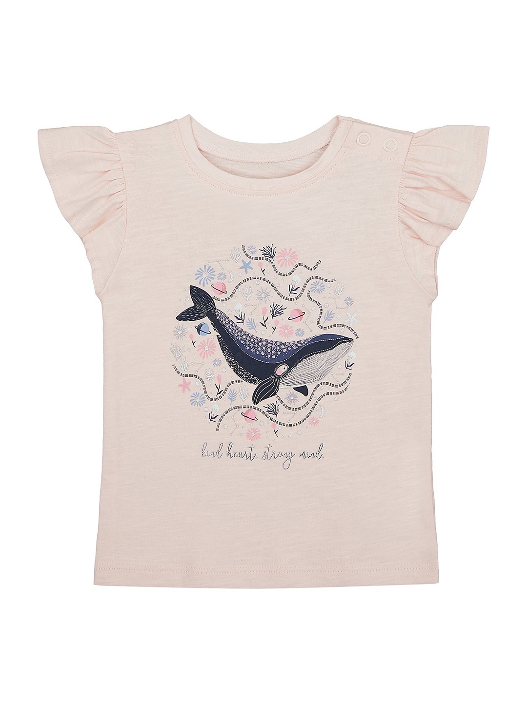 

mothercare Pink Printed Flutter Sleeves Pure Cotton Regular Top