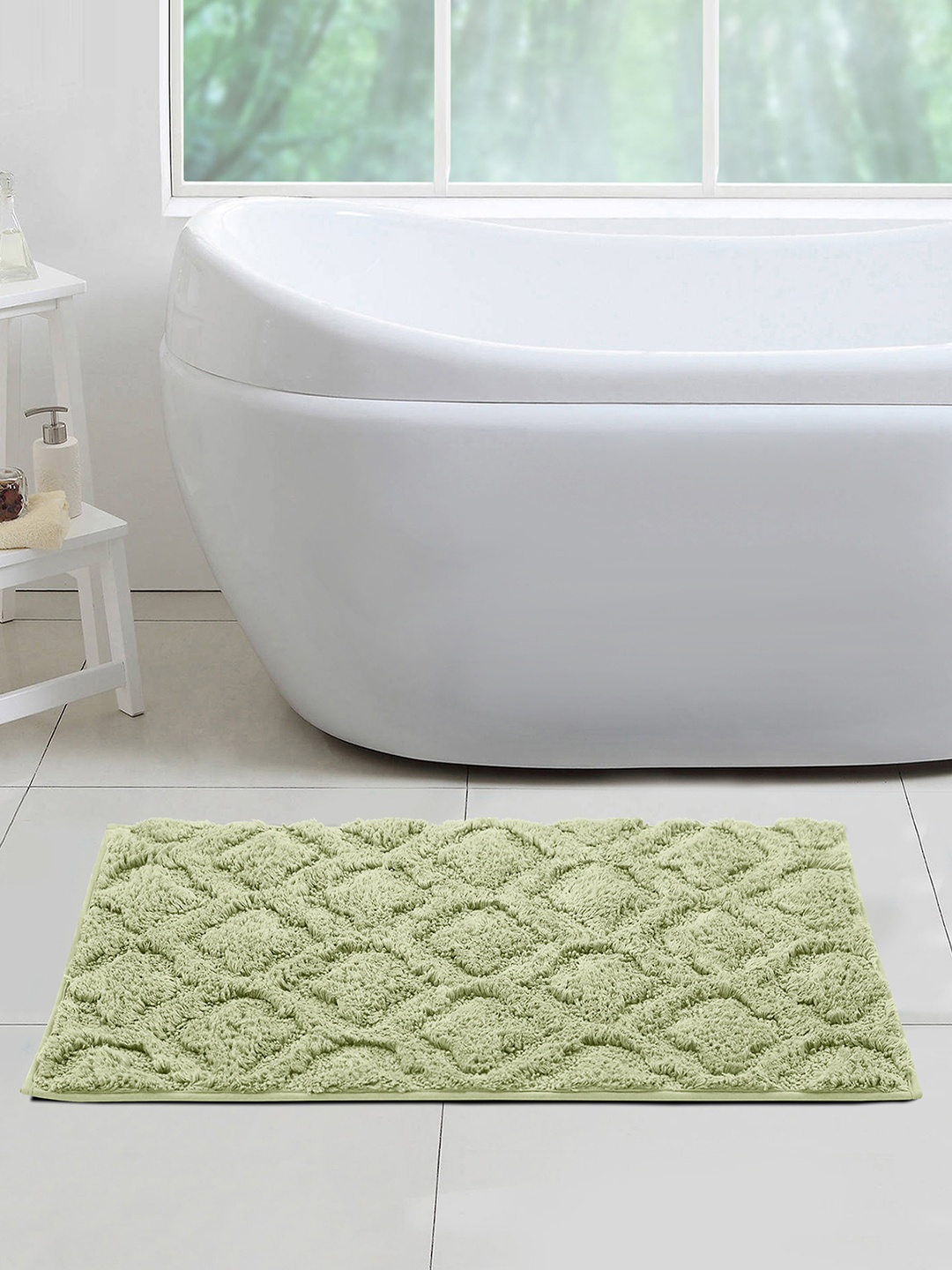 

OBSESSIONS Olive Green Self-Design Anti-Slip Bath Rug