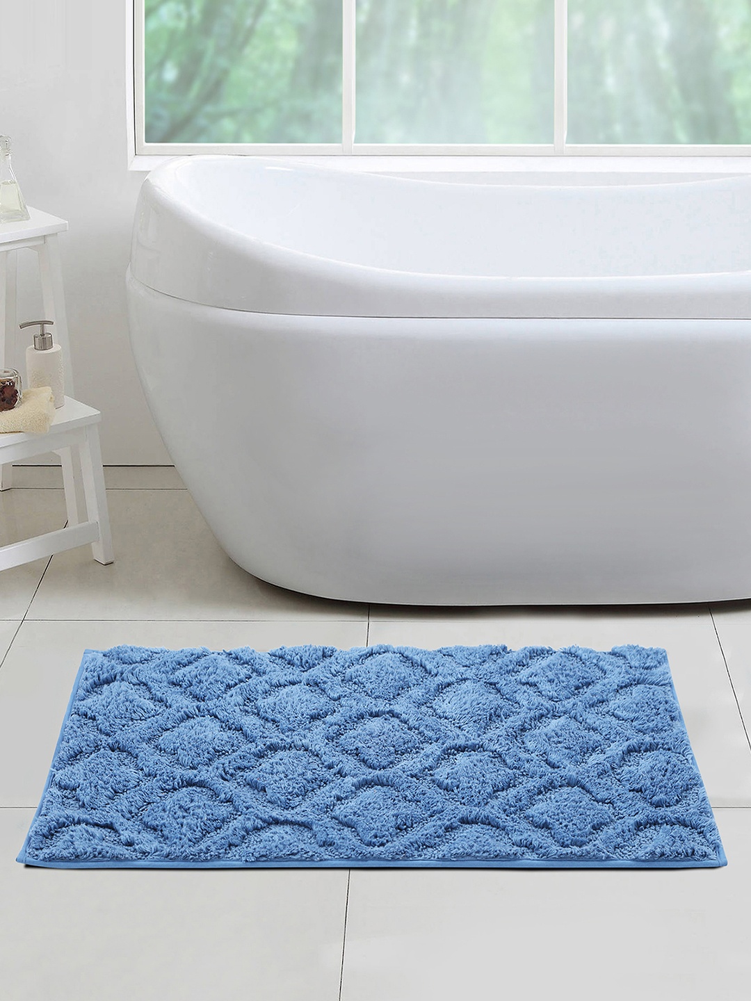 

OBSESSIONS Blue Self Design Rectangular Bath Rug