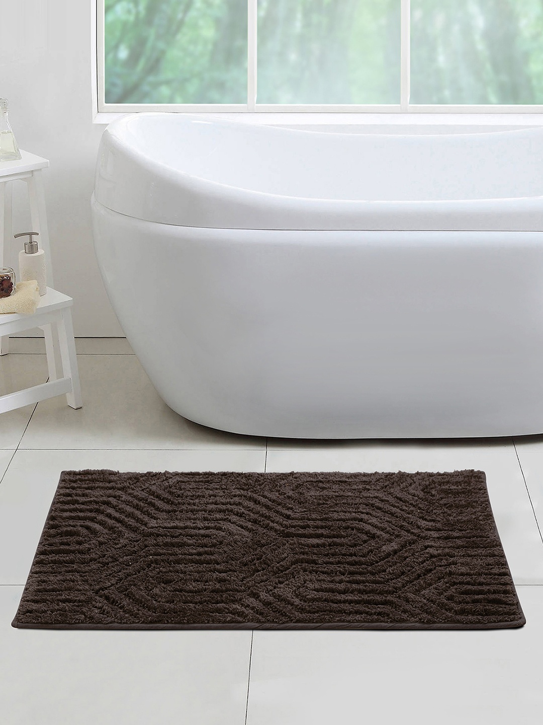 

OBSESSIONS Coffee-Brown Textured Bath Rug