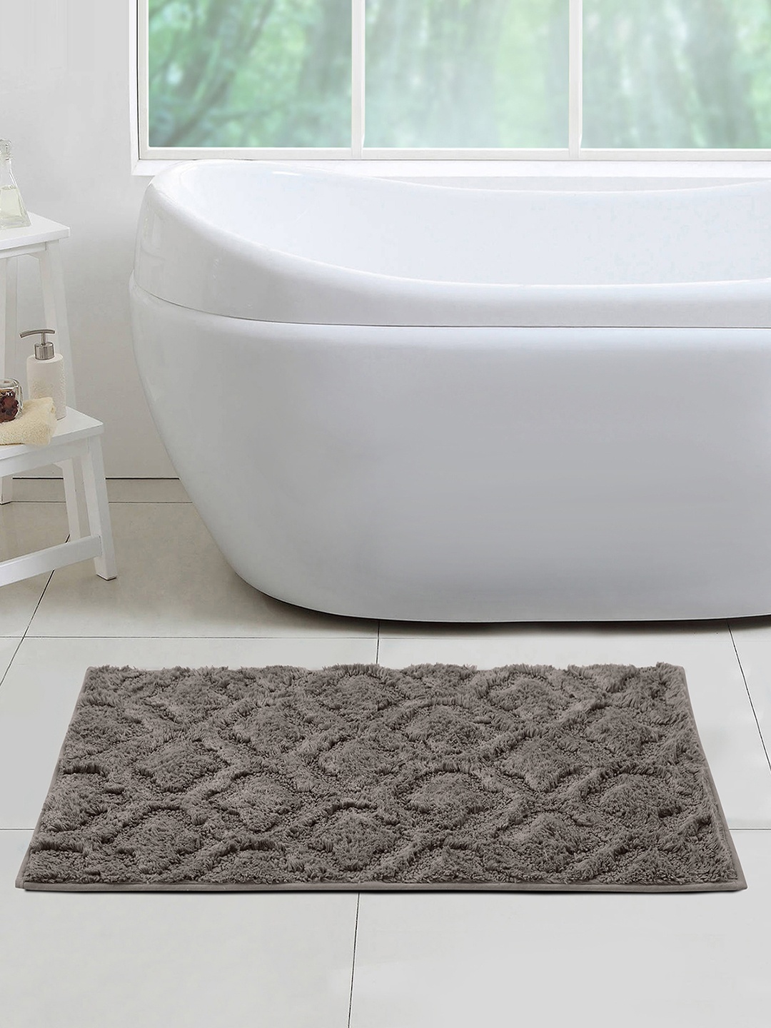 

OBSESSIONS Brown Self Design Rectangular Bath Rug