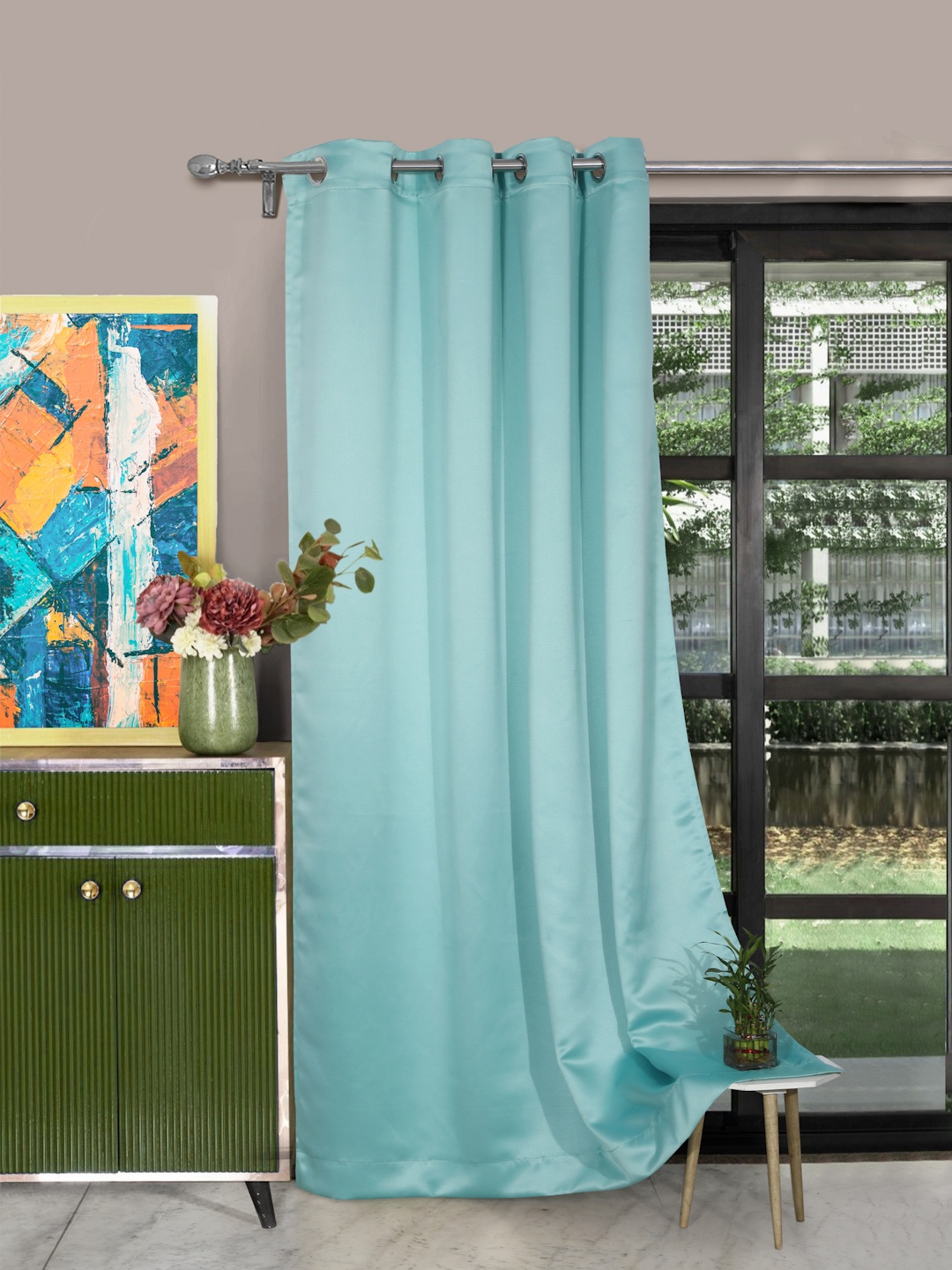 

ROSARA HOME Single Sea Green Black Out Long Door Curtain