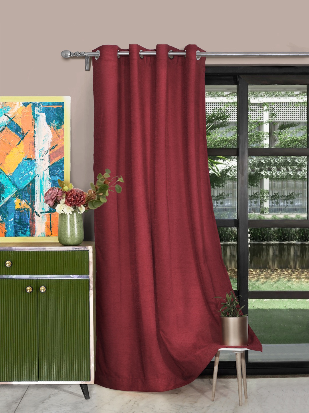 

ROSARA HOME Maroon Solid Single Door Curtain