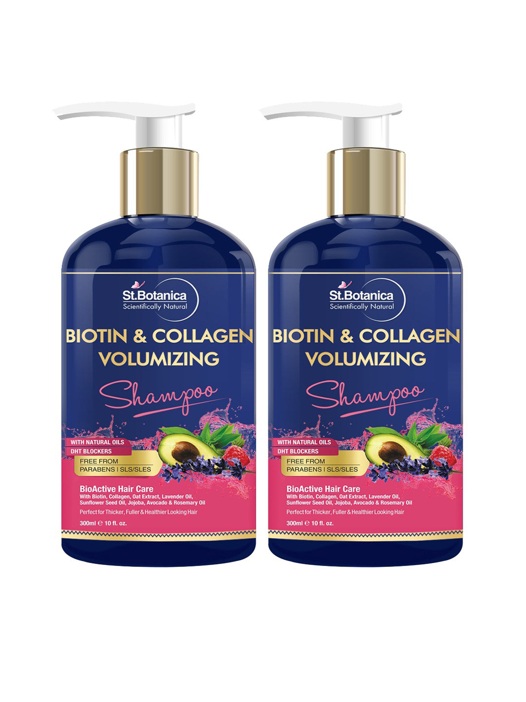 

St.Botanica Unisex Set of 2 Biotin & Collagen Volumizing Hair Shampoos 300 ml, Blue