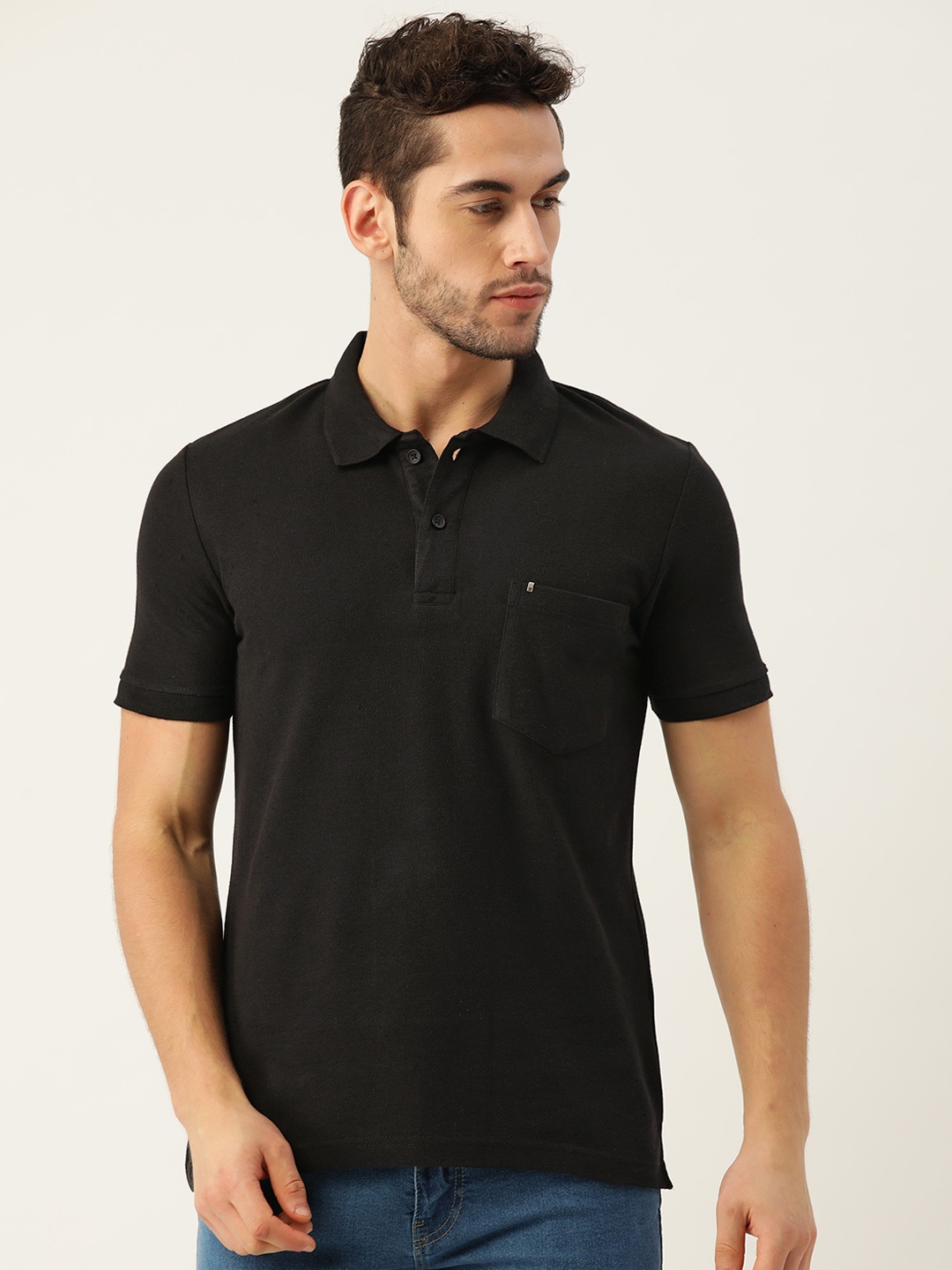 

Sweet Dreams Men Black Solid Polo Collar T-shirt