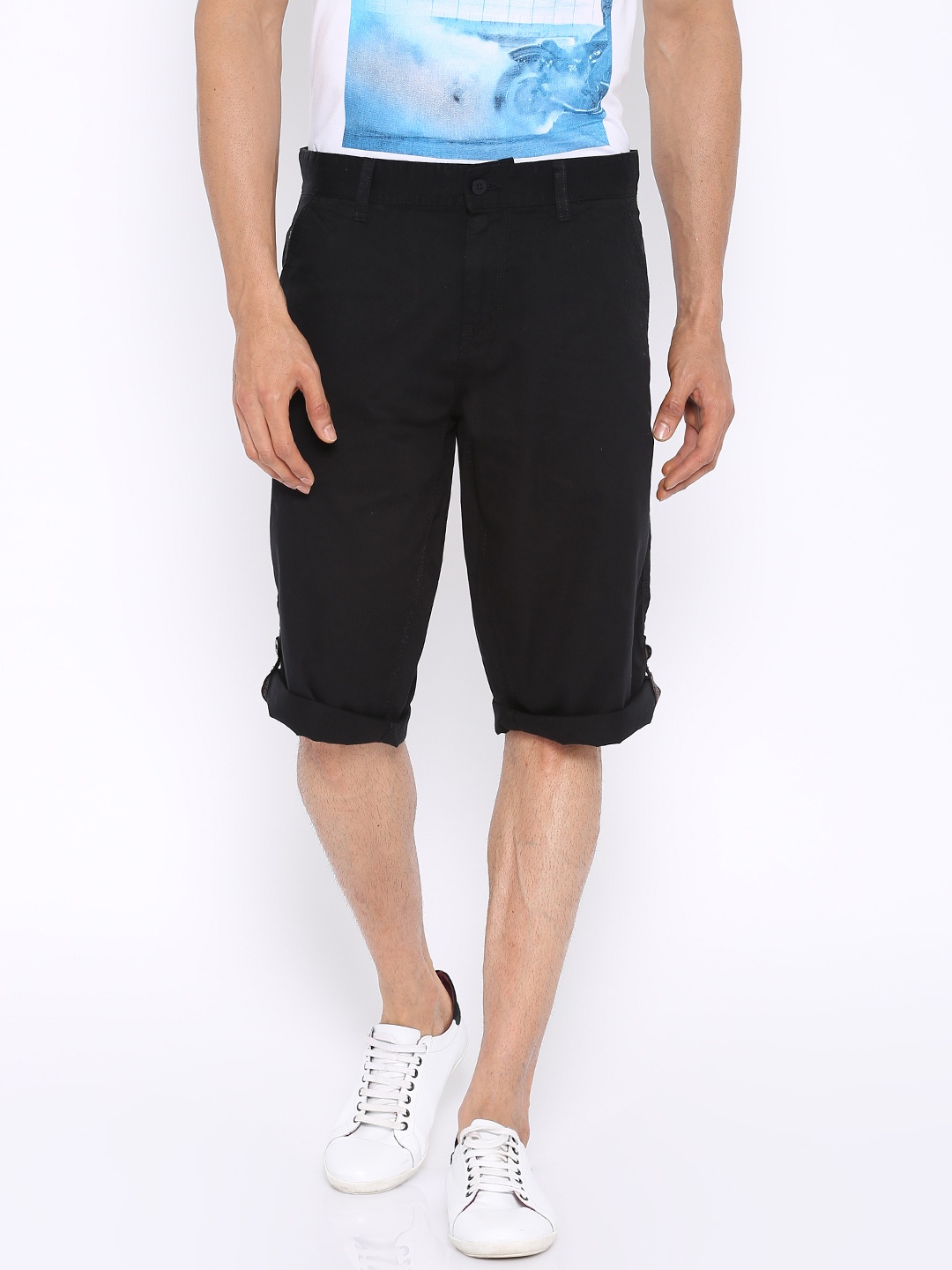 

Locomotive Black Slim Fit Roll-Up Shorts