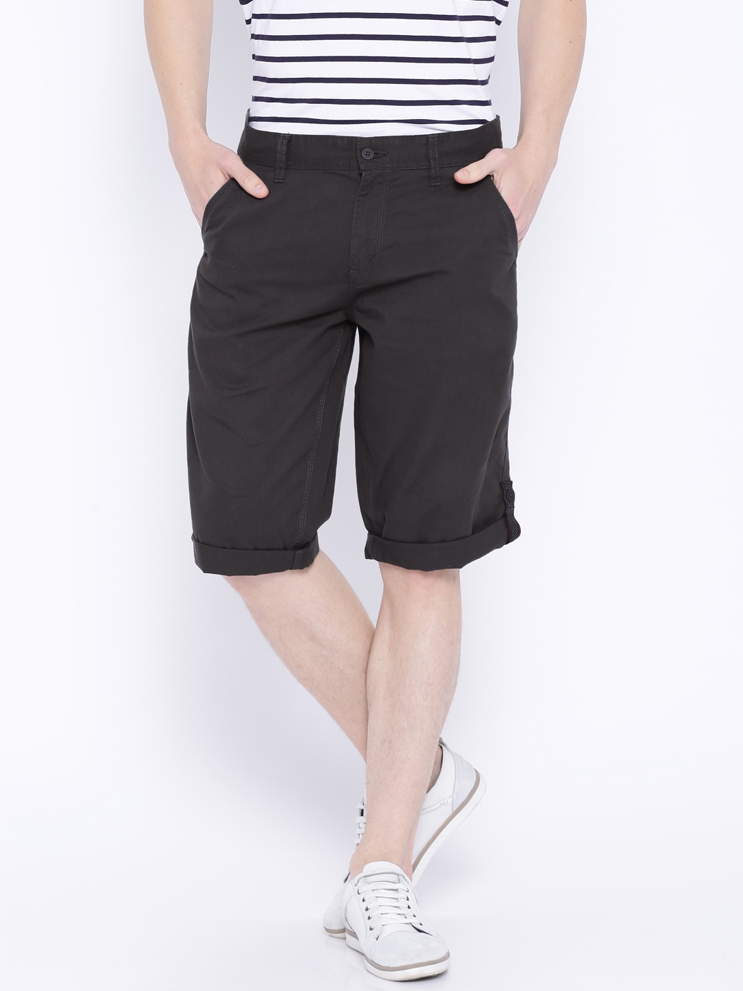 

Locomotive Charcoal Grey Slim Fit Roll-Up Shorts