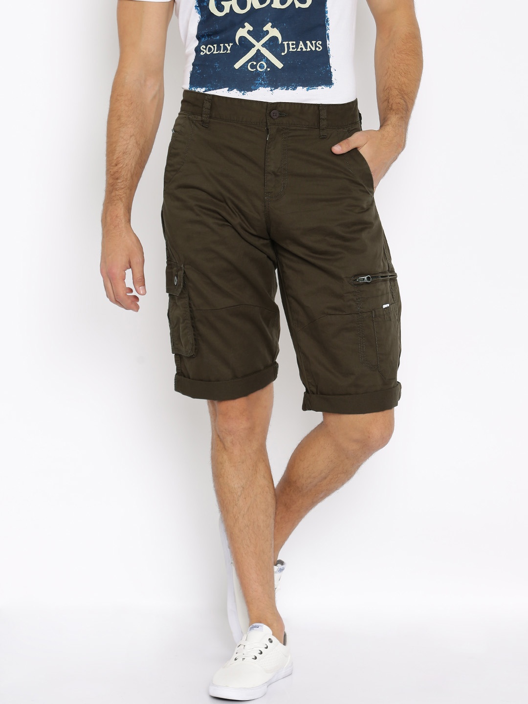 

LOCOMOTIVE Men Olive Solid Regular Fit Regular