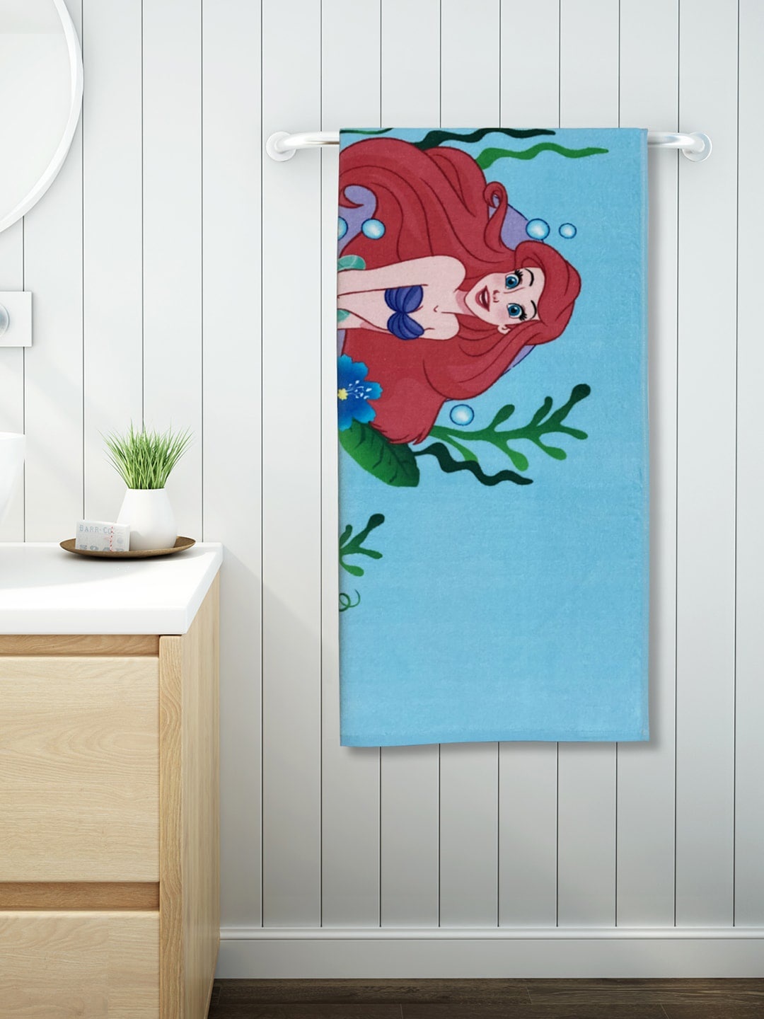 

SPACES Kids Blue & Brown Disney Ariel Digital Printed 380 GSM Bath Towel