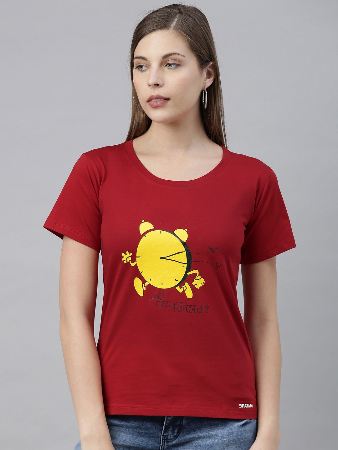 

BRATMA Women Red Printed Round Neck T-shirt
