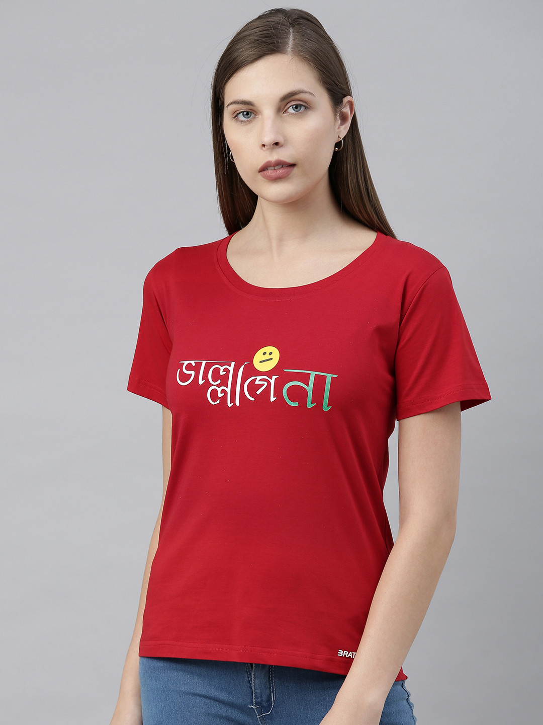 

BRATMA Women Red Printed Round Neck Pure Cotton T-shirt