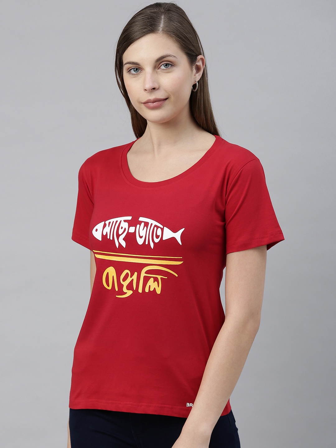 

BRATMA Women Red Printed Round Neck T-shirt
