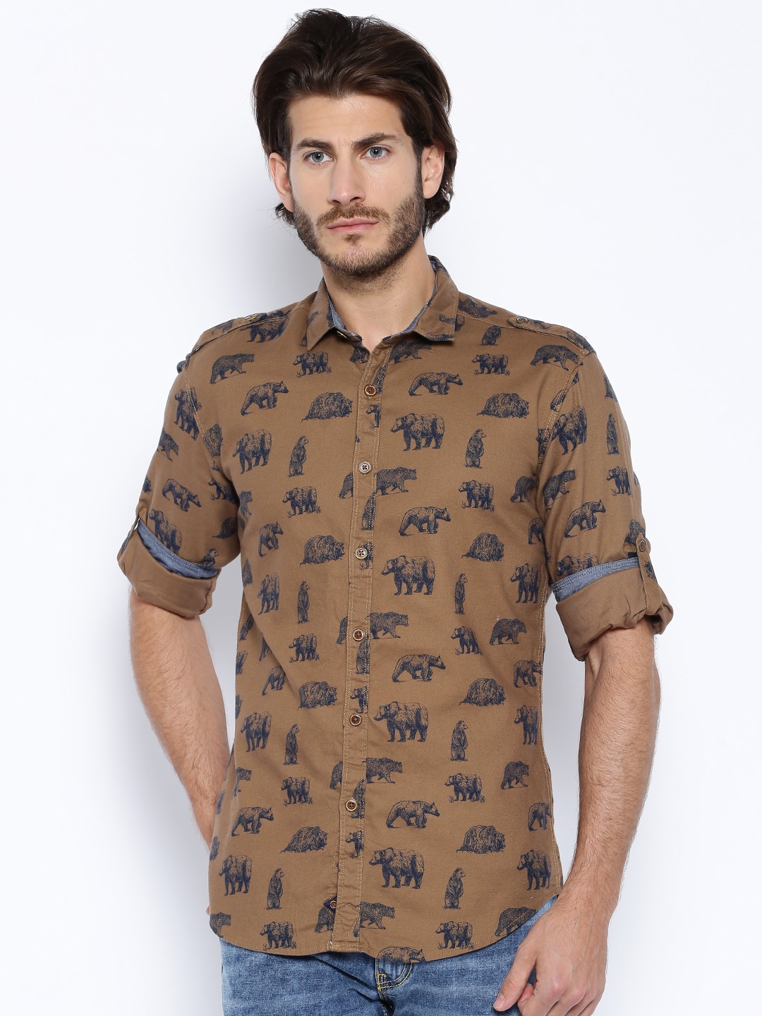 

Locomotive Brown Printed Casual Shirt