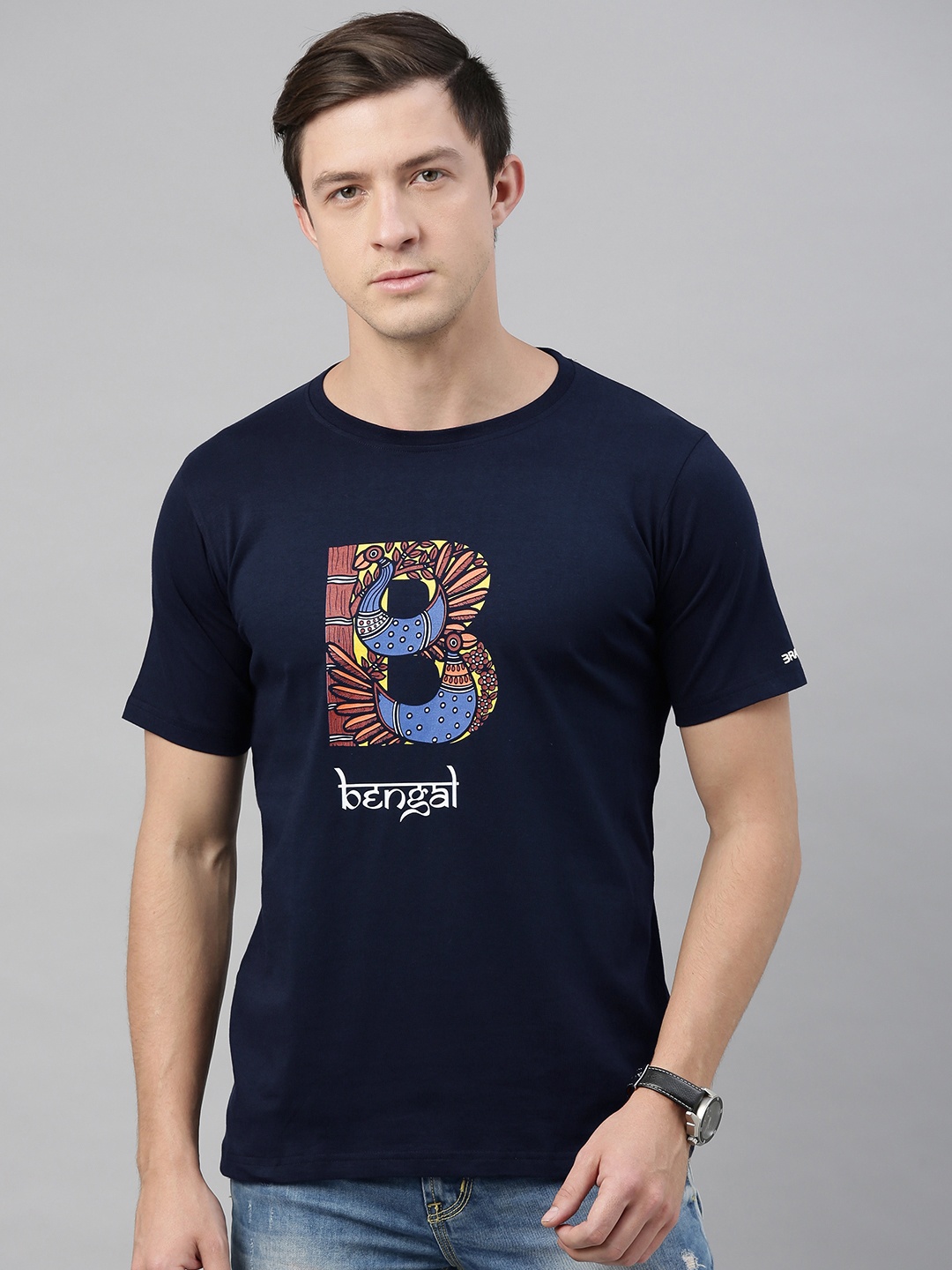 

BRATMA Men Navy Blue Printed Round Neck T-shirt