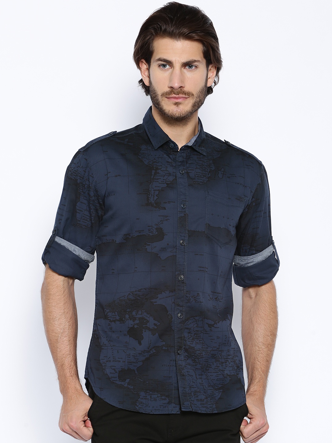 

Locomotive Navy Printed Casual Shirt, Navy blue