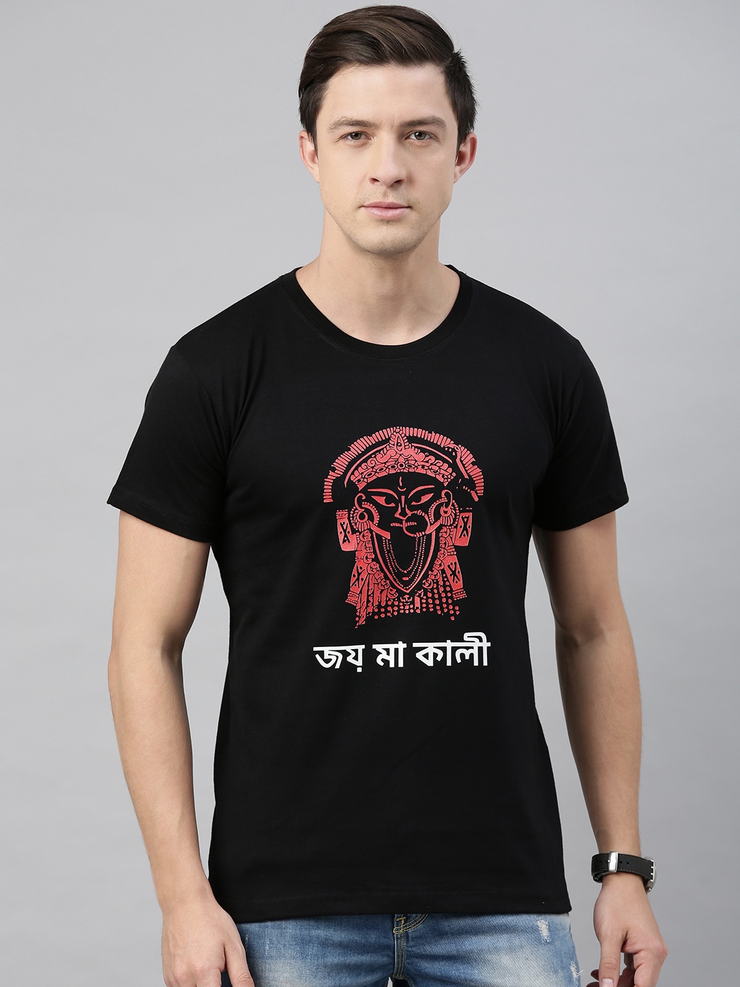 

BRATMA Men Black JOY MA KALI Printed Round Neck T-shirt