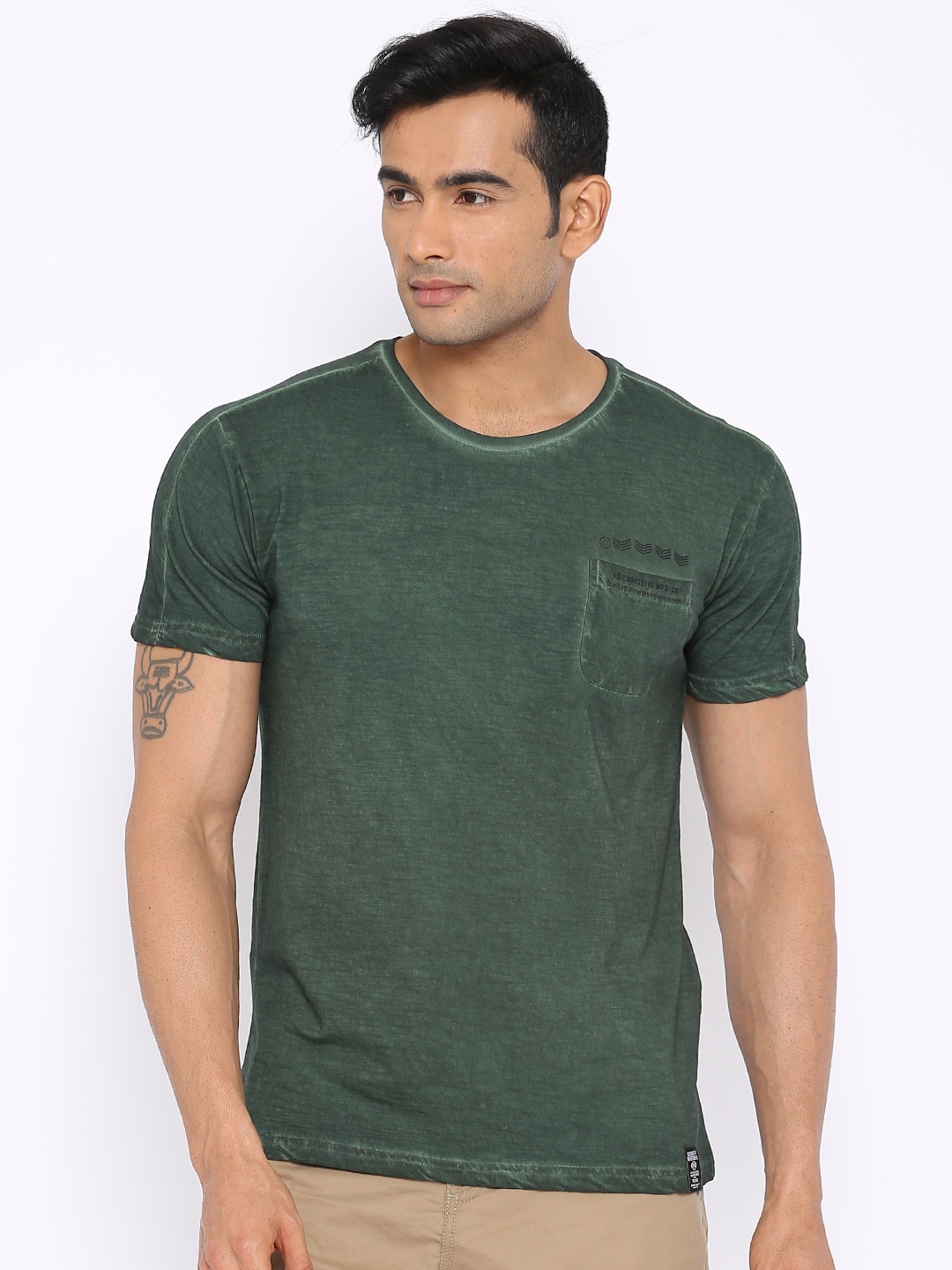 

Locomotive Olive Green Washed Pure Cotton T-shirt
