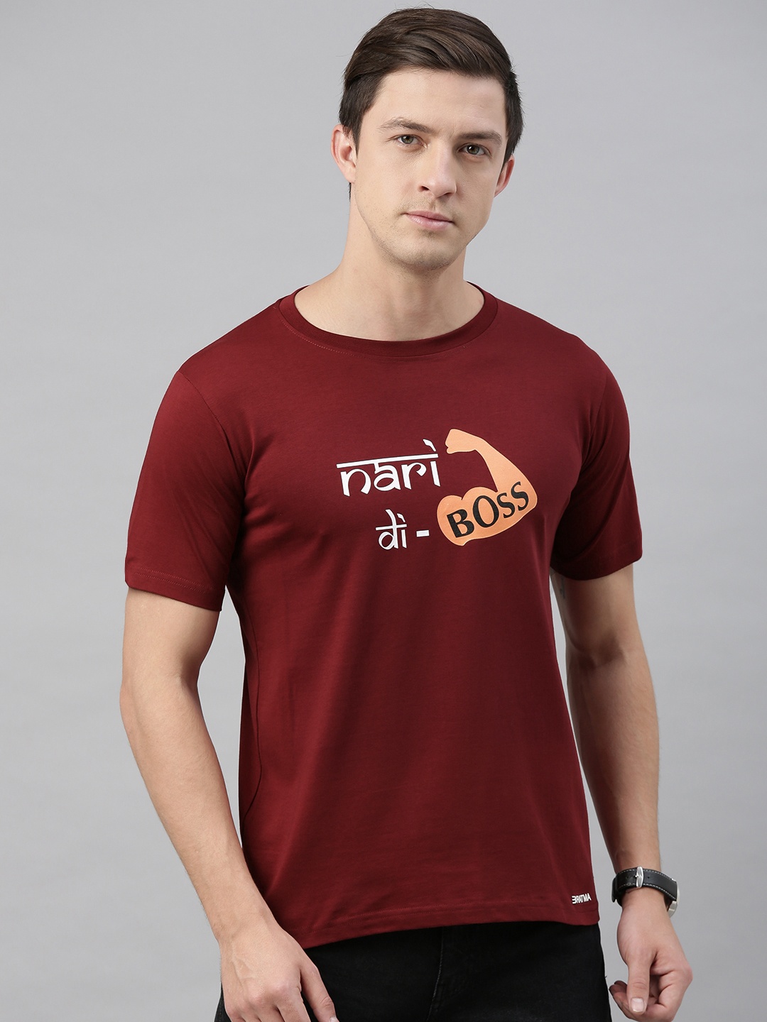 

BRATMA Men Maroon Printed Round Neck Pure Cotton T-shirt