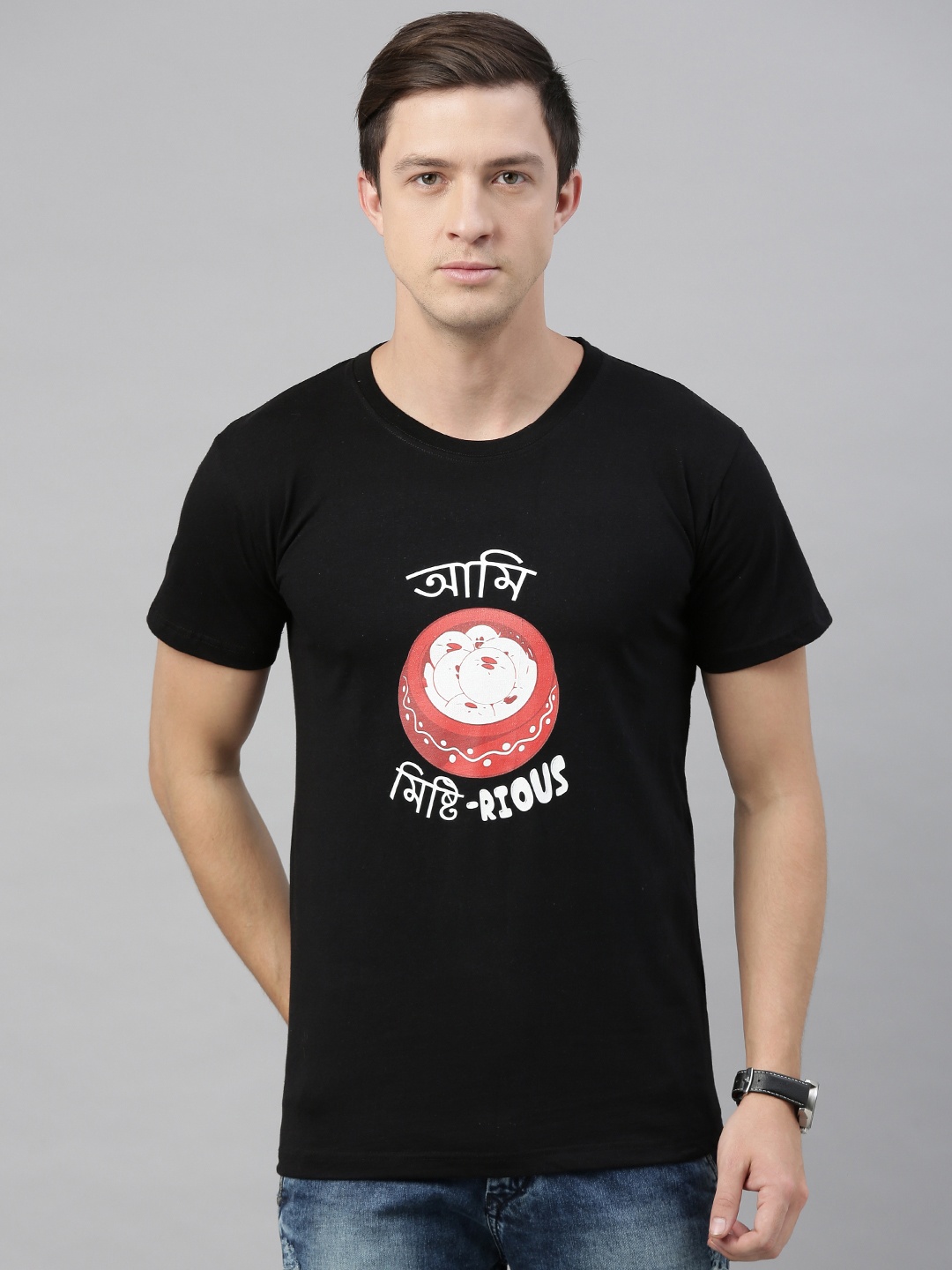 

BRATMA Men Black Printed Round Neck T-shirt