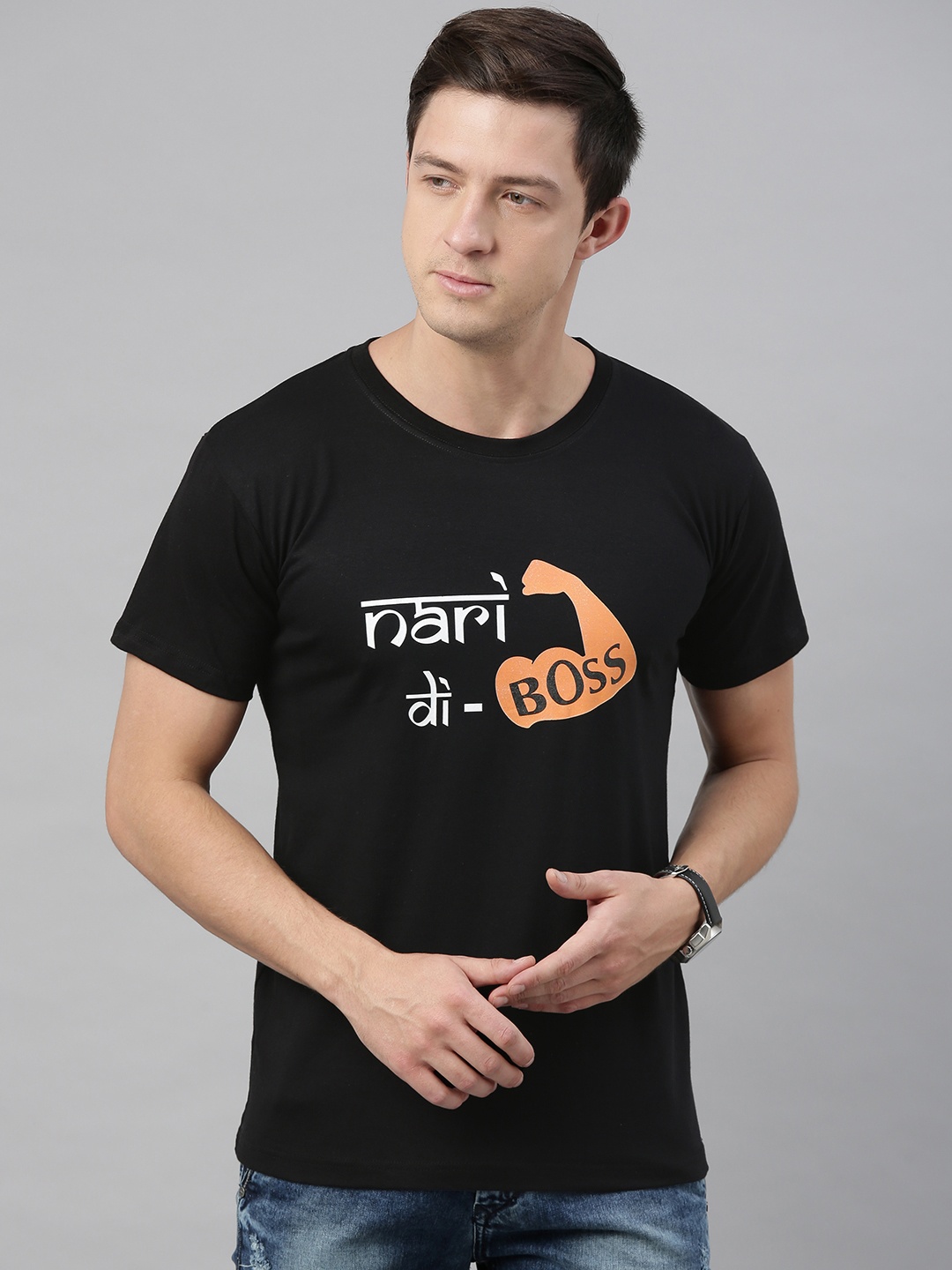 

BRATMA Men Black Printed Round Neck T-shirt