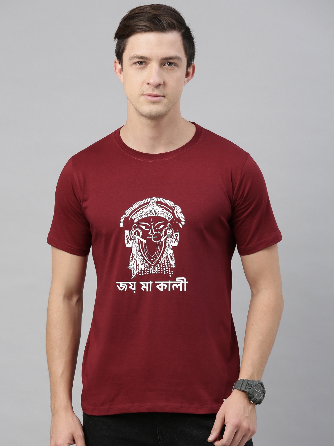 

BRATMA Men Maroon Printed Round Neck Pure Cotton T-shirt