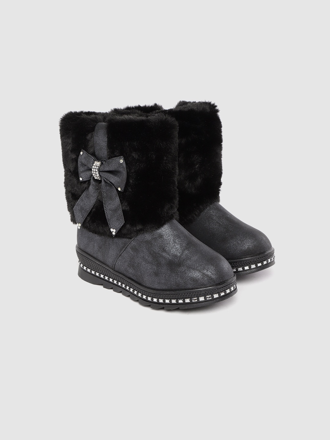 

Lil Lollipop Girls Black Solid Mid-Top Flat Boots with Faux Fur Detail