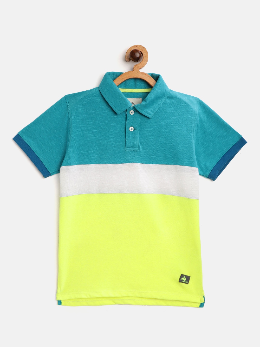 

Cherry Crumble Boys Fluorescent Green & Blue Colourblocked Polo Collar T-shirt