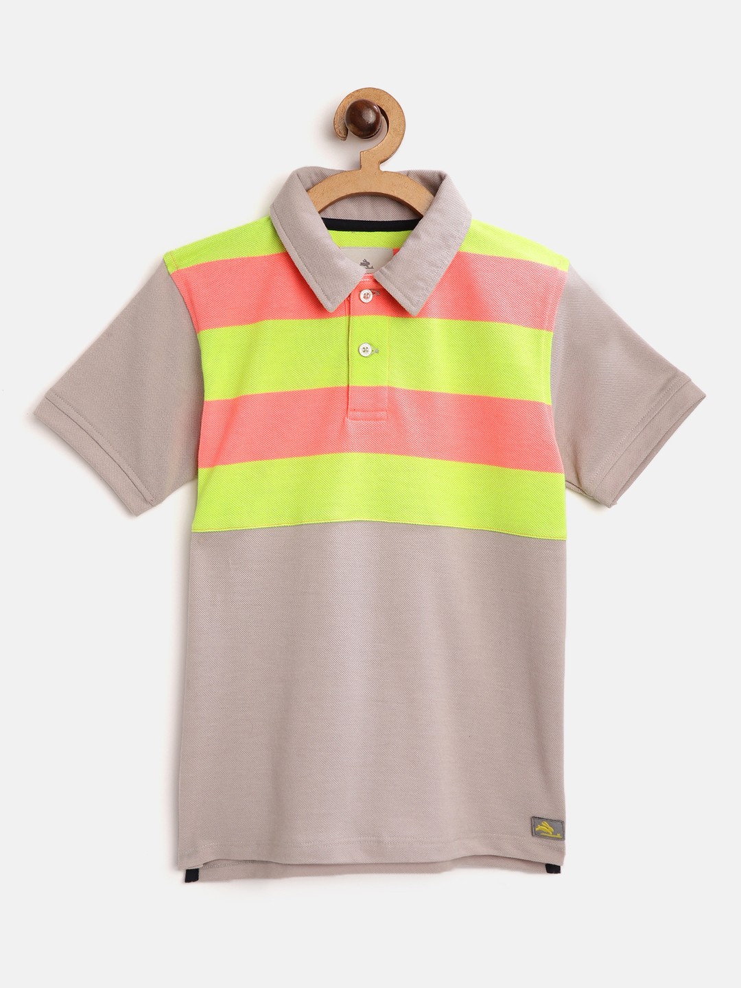 

Cherry Crumble Boys Grey Striped Polo Collar T-shirt