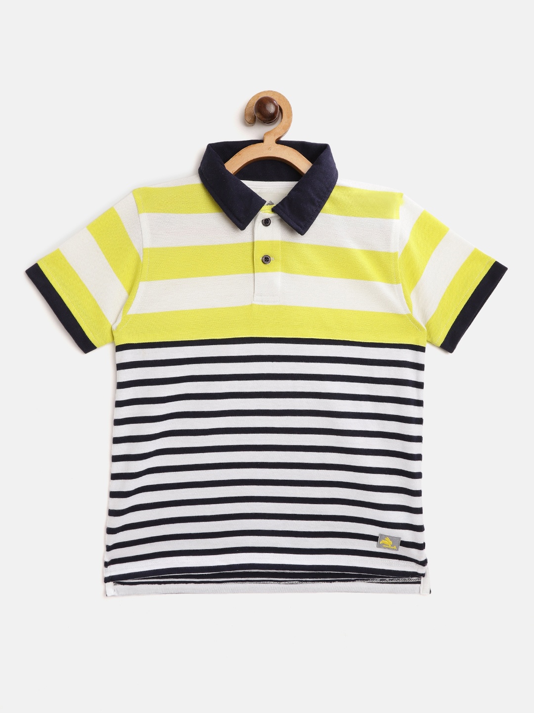 

Cherry Crumble Boys White & Navy Blue Striped Polo Collar T-shirt