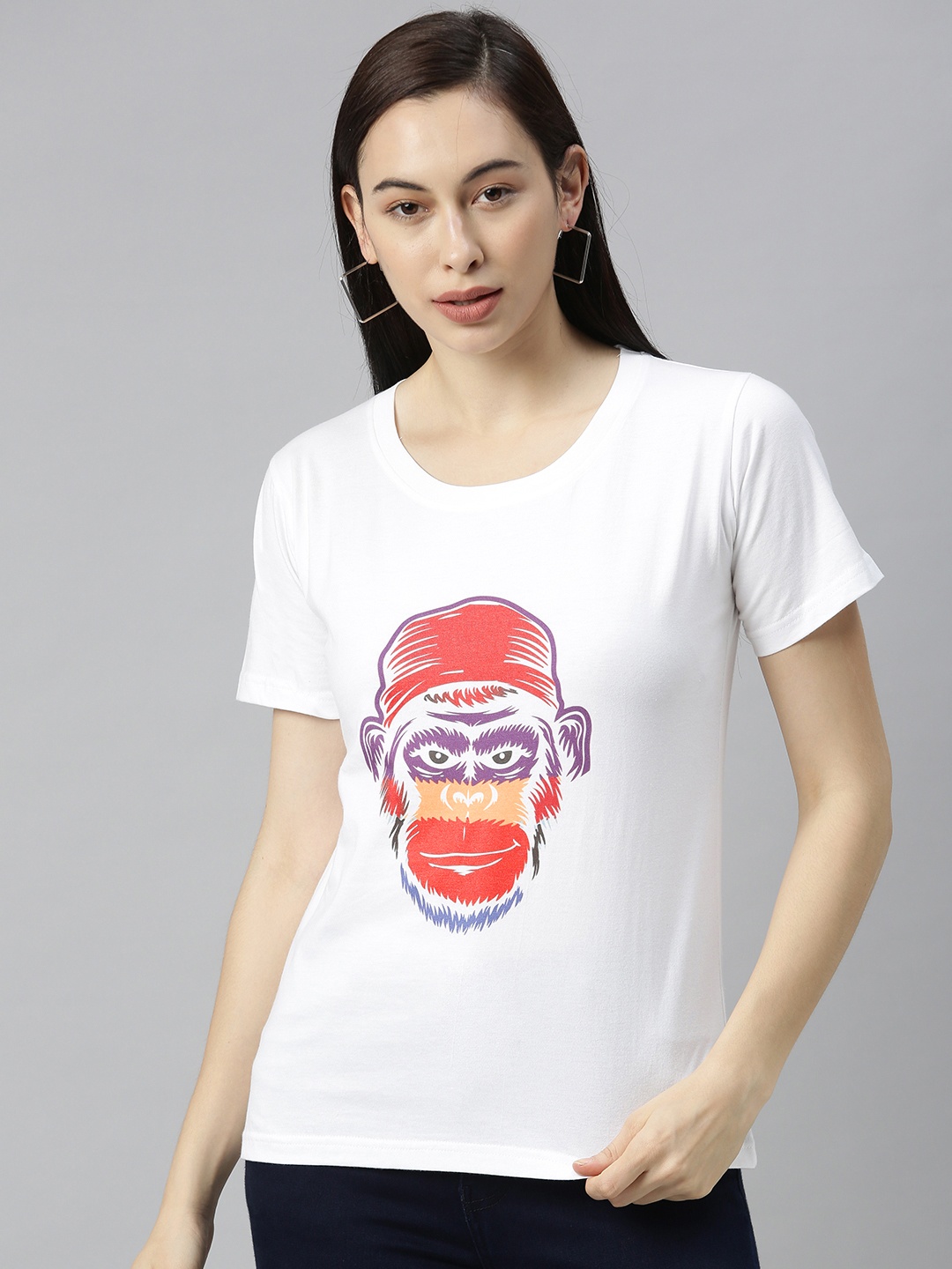 

BRATMA Women White Printed Round Neck Holi T-shirt
