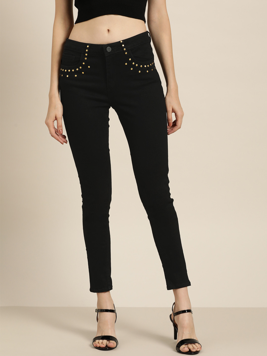 

all about you Women Black Skinny Fit Embellished Stretchable Jeans
